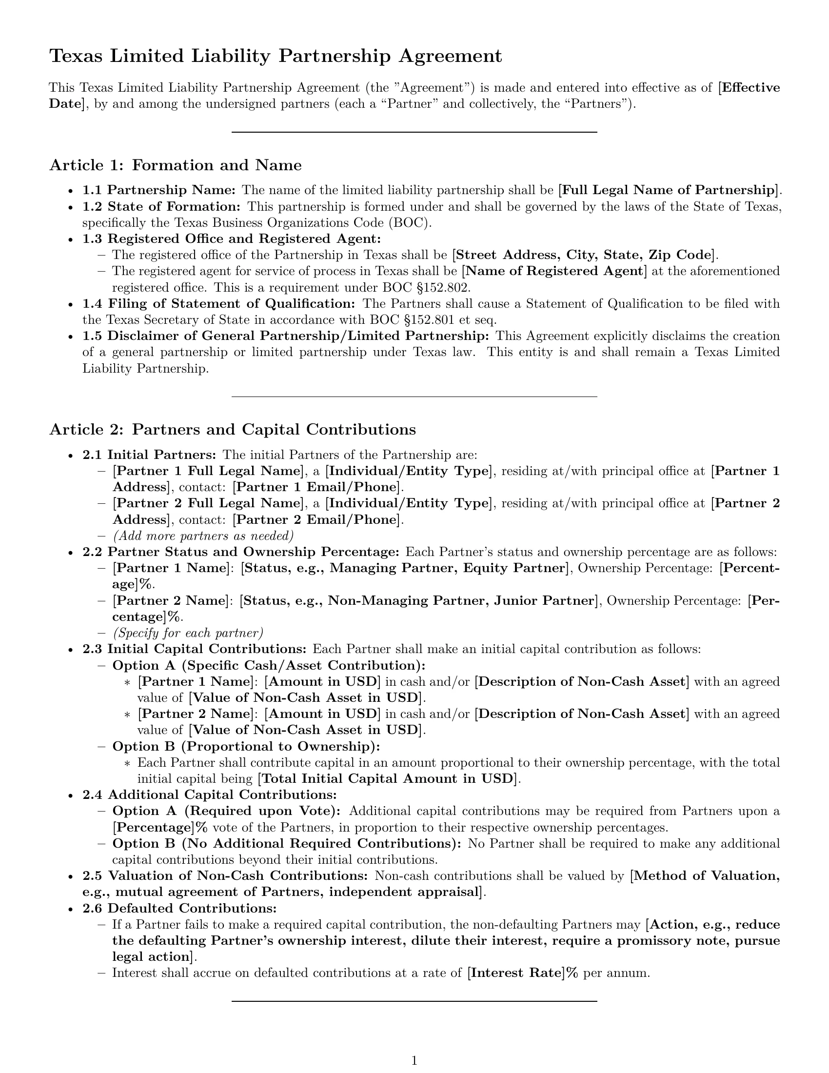 Preview page 1 of Pro Texas limited liability partnership agreement template