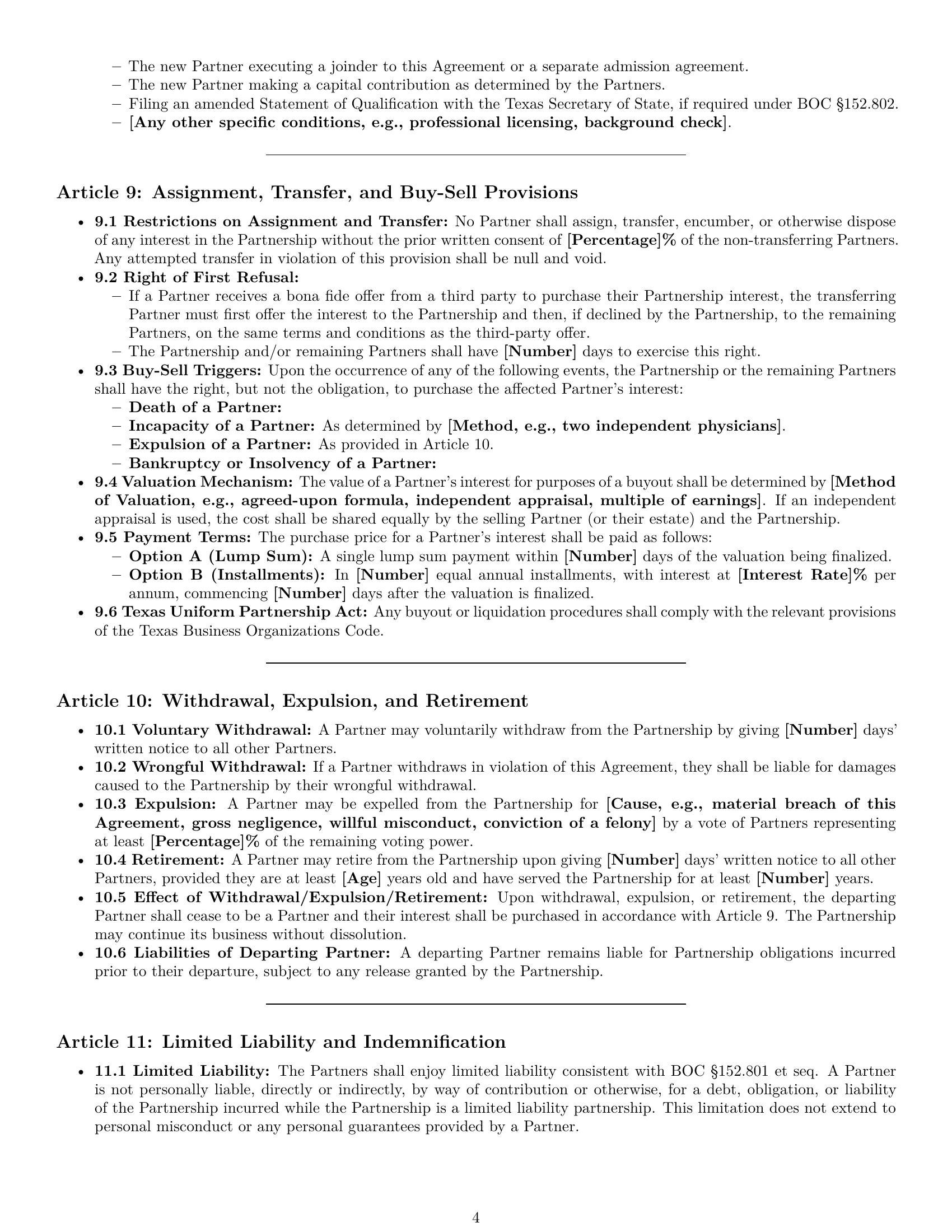 Preview page 4 of Pro Texas limited liability partnership agreement template
