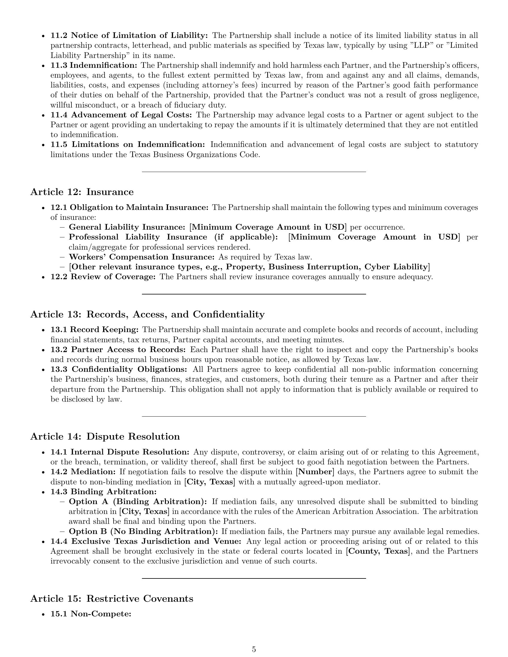 Preview page 5 of Pro Texas limited liability partnership agreement template