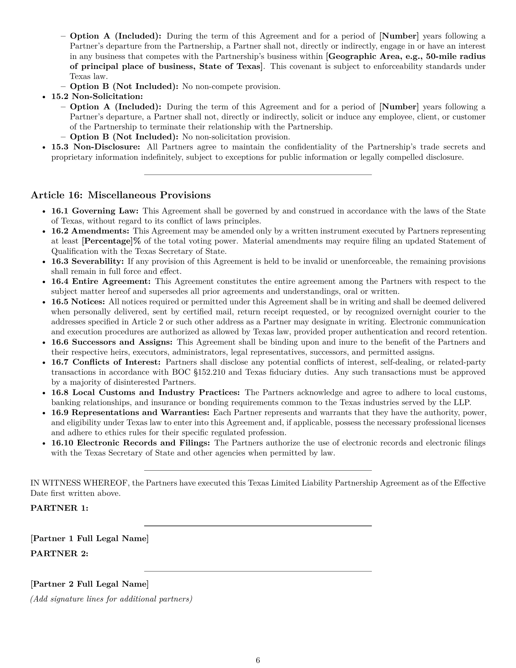 Preview page 6 of Pro Texas limited liability partnership agreement template