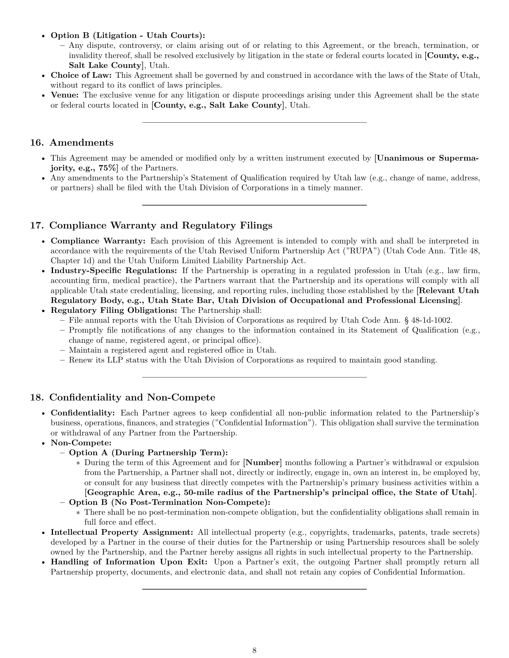 Preview page 8 of Pro Utah limited liability partnership agreement template