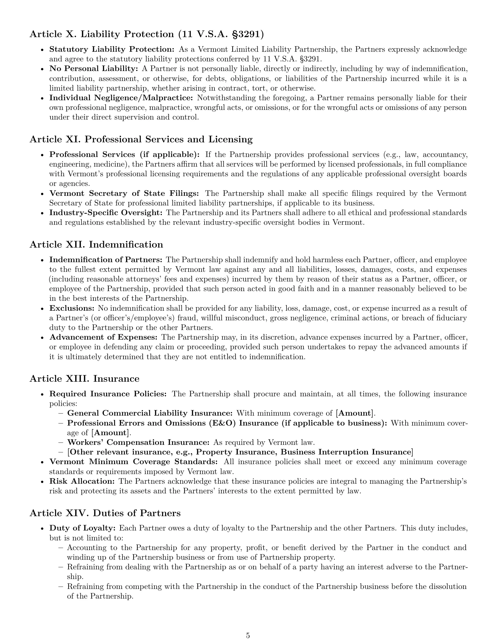 Preview page 5 of Pro Vermont limited liability partnership agreement template