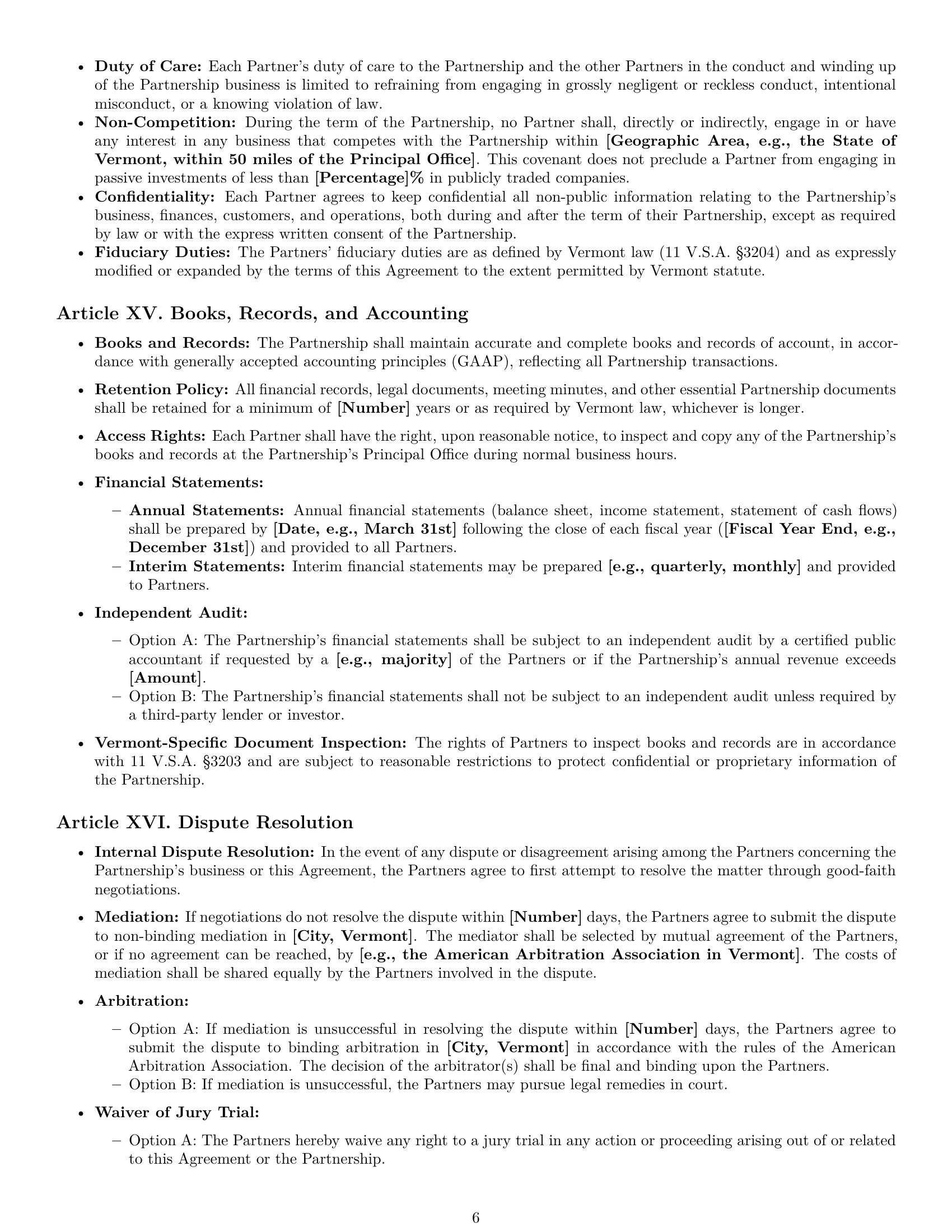 Preview page 6 of Pro Vermont limited liability partnership agreement template