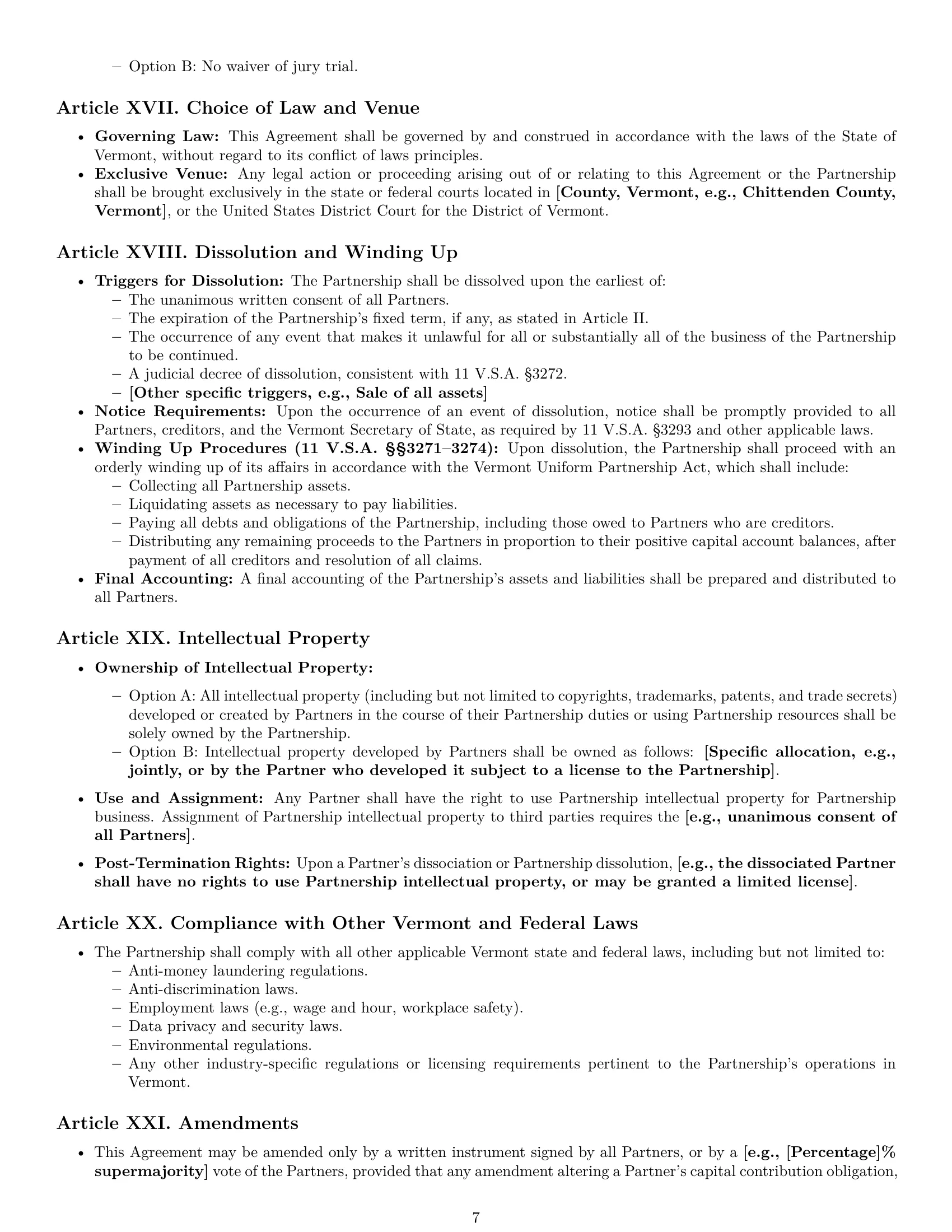 Preview page 7 of Pro Vermont limited liability partnership agreement template