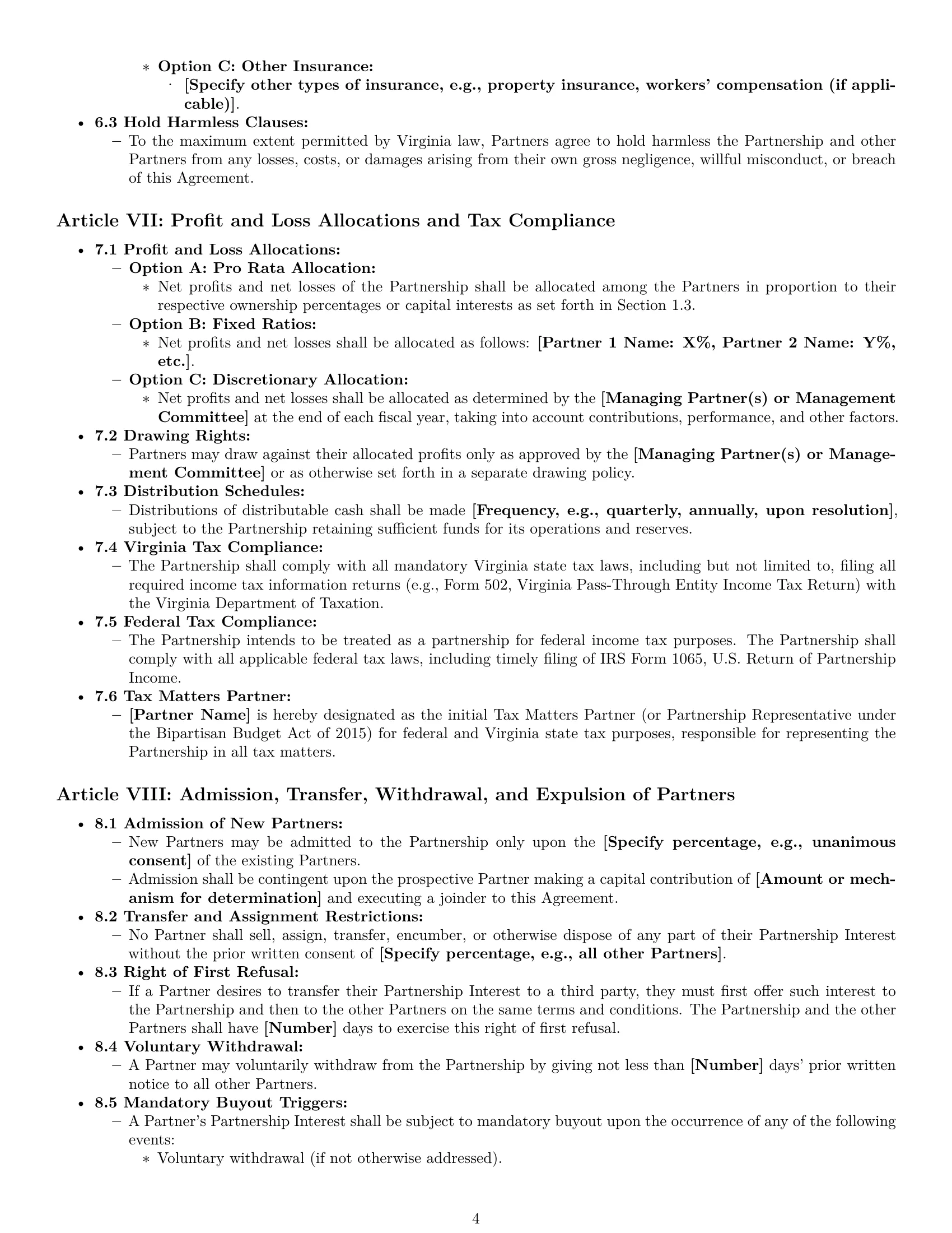 Preview page 4 of Pro Virginia limited liability partnership agreement template