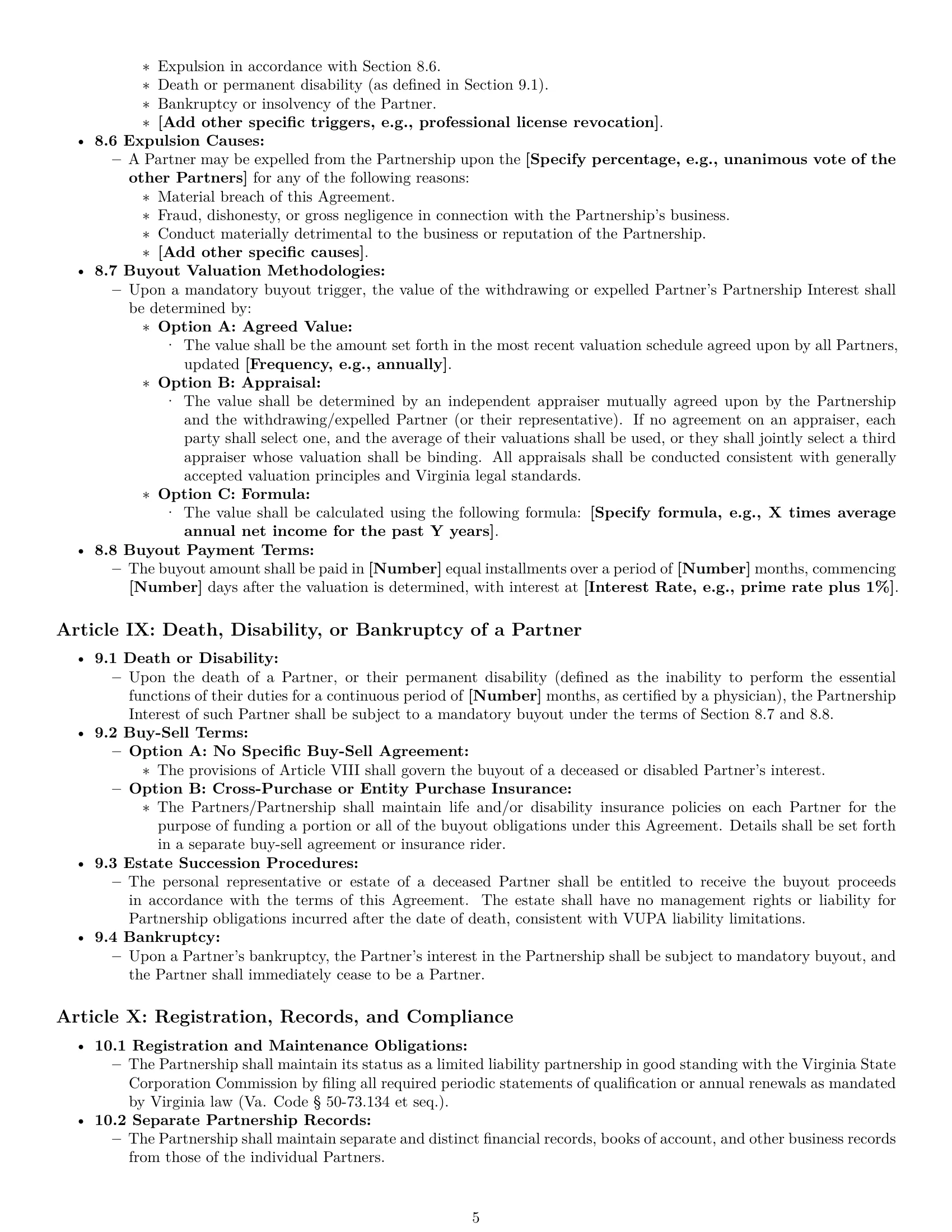 Preview page 5 of Pro Virginia limited liability partnership agreement template