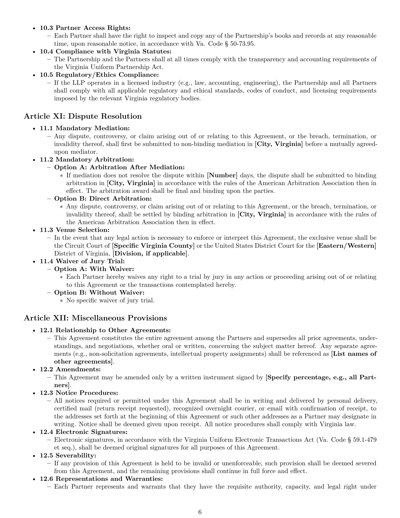 Preview page 6 of Pro Virginia limited liability partnership agreement template