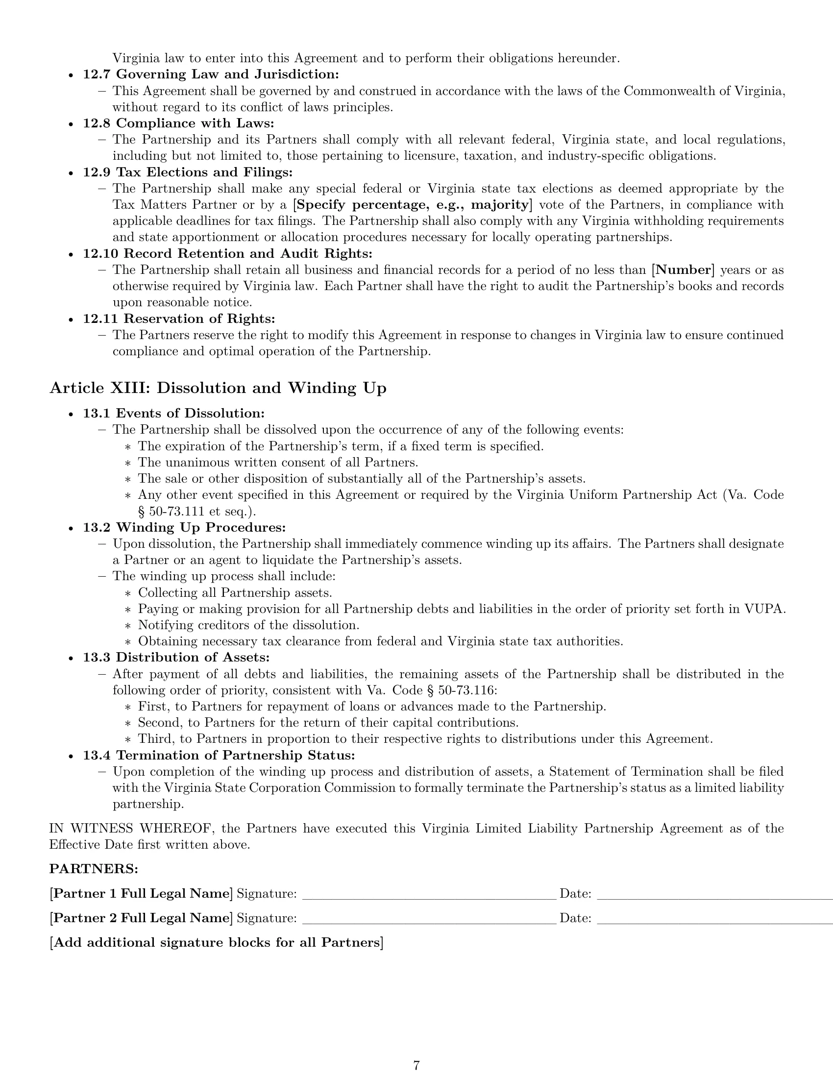 Preview page 7 of Pro Virginia limited liability partnership agreement template