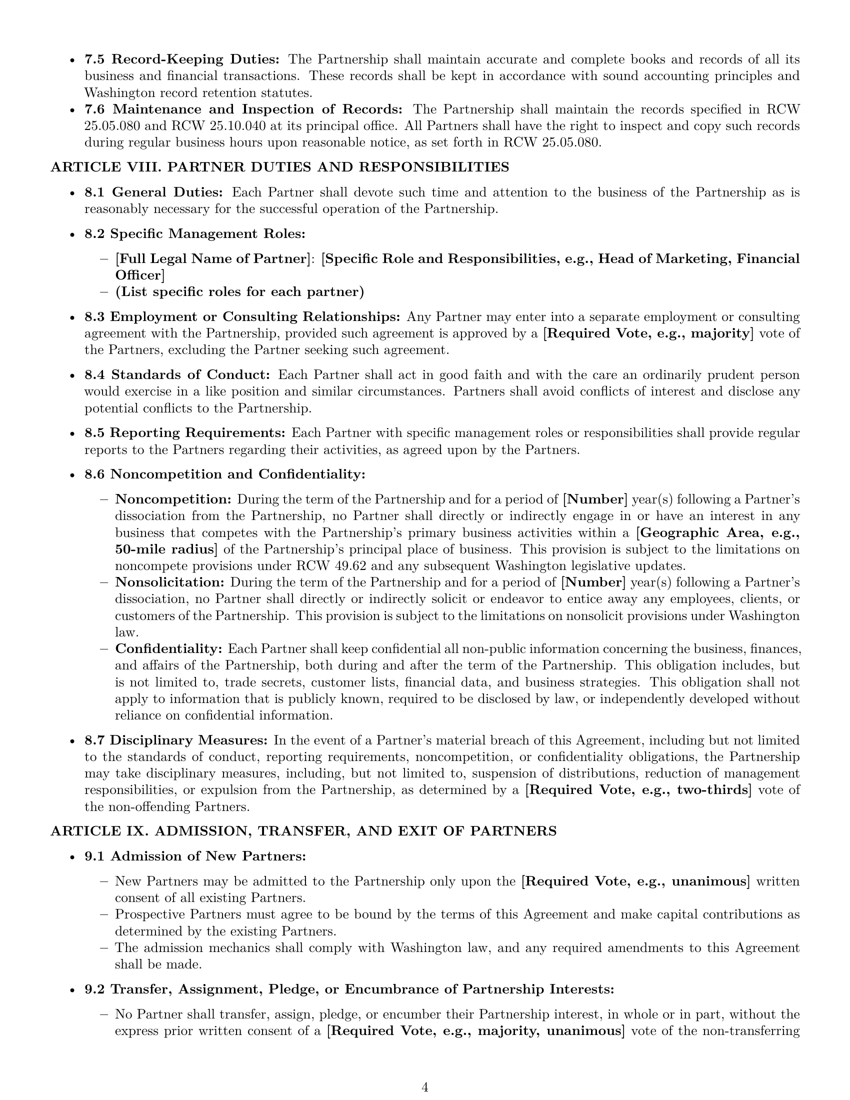 Preview page 4 of Pro Washington limited liability partnership agreement template