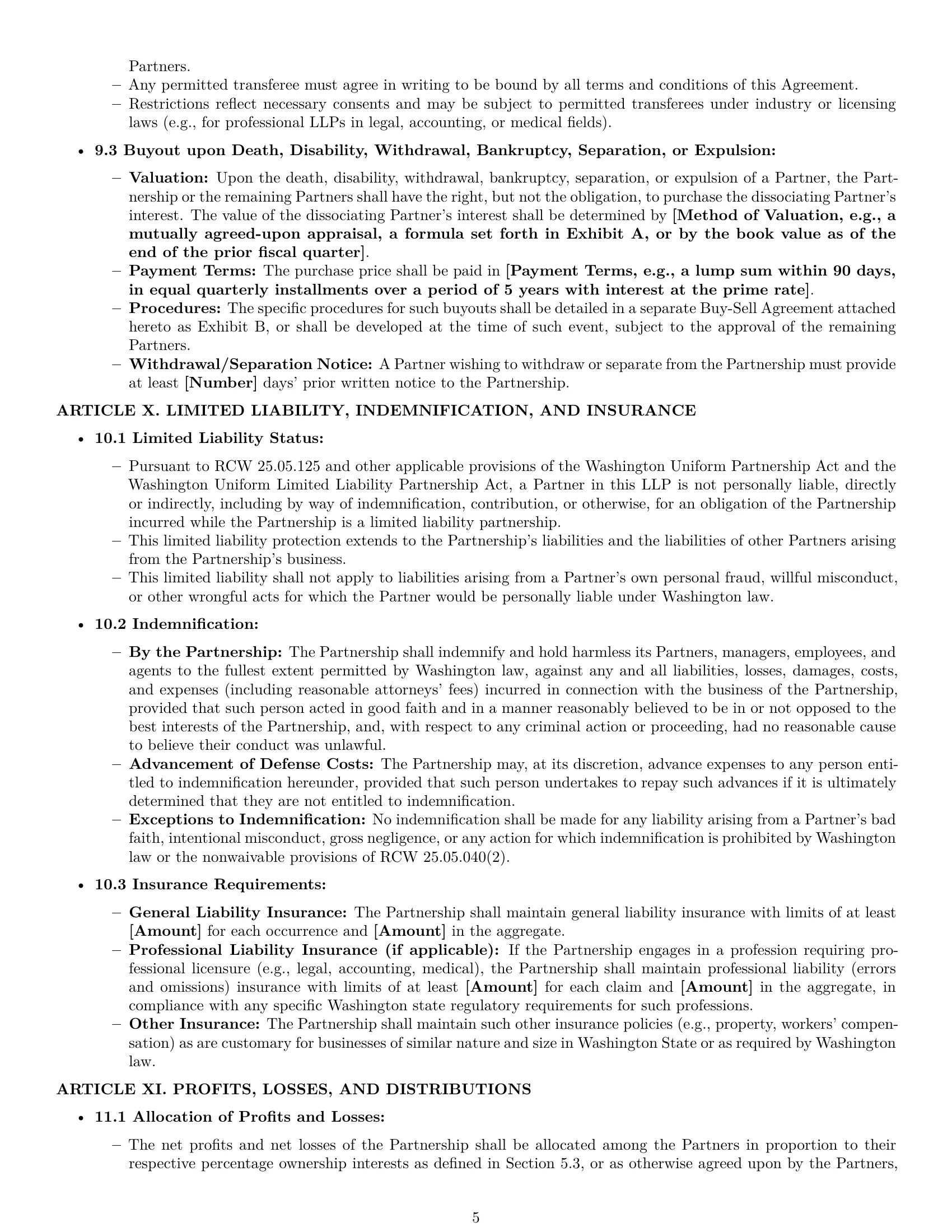 Preview page 5 of Pro Washington limited liability partnership agreement template