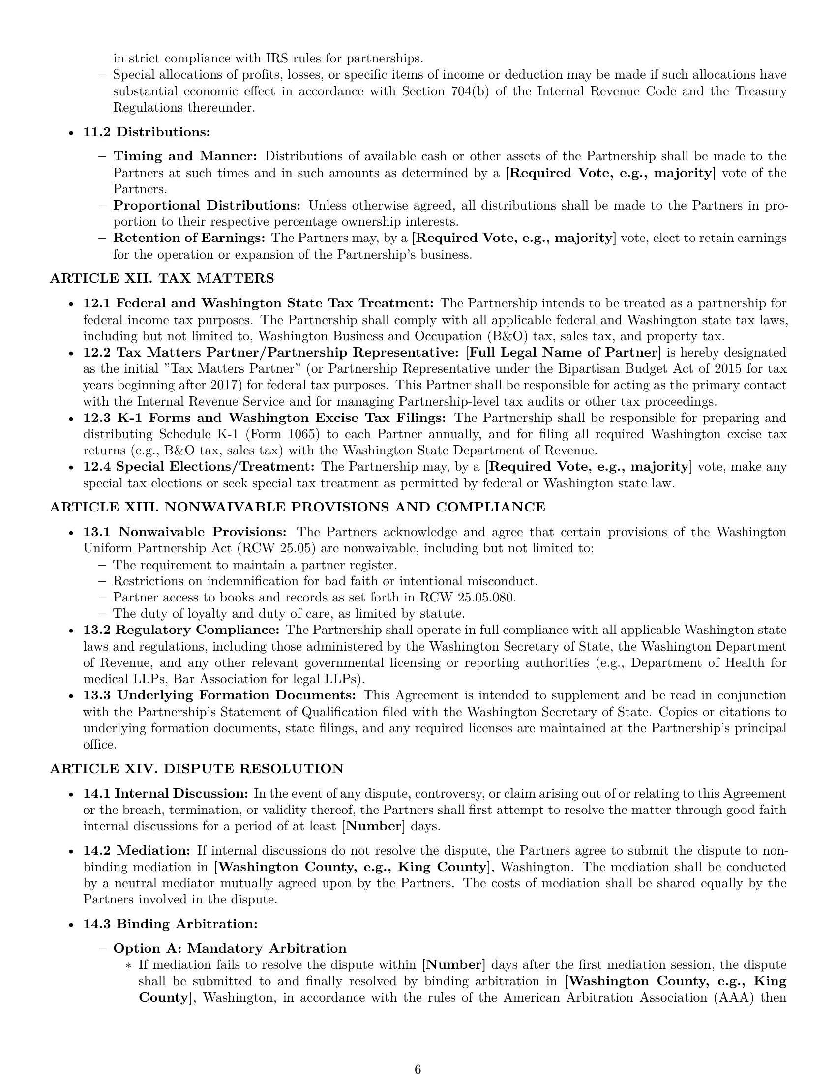 Preview page 6 of Pro Washington limited liability partnership agreement template