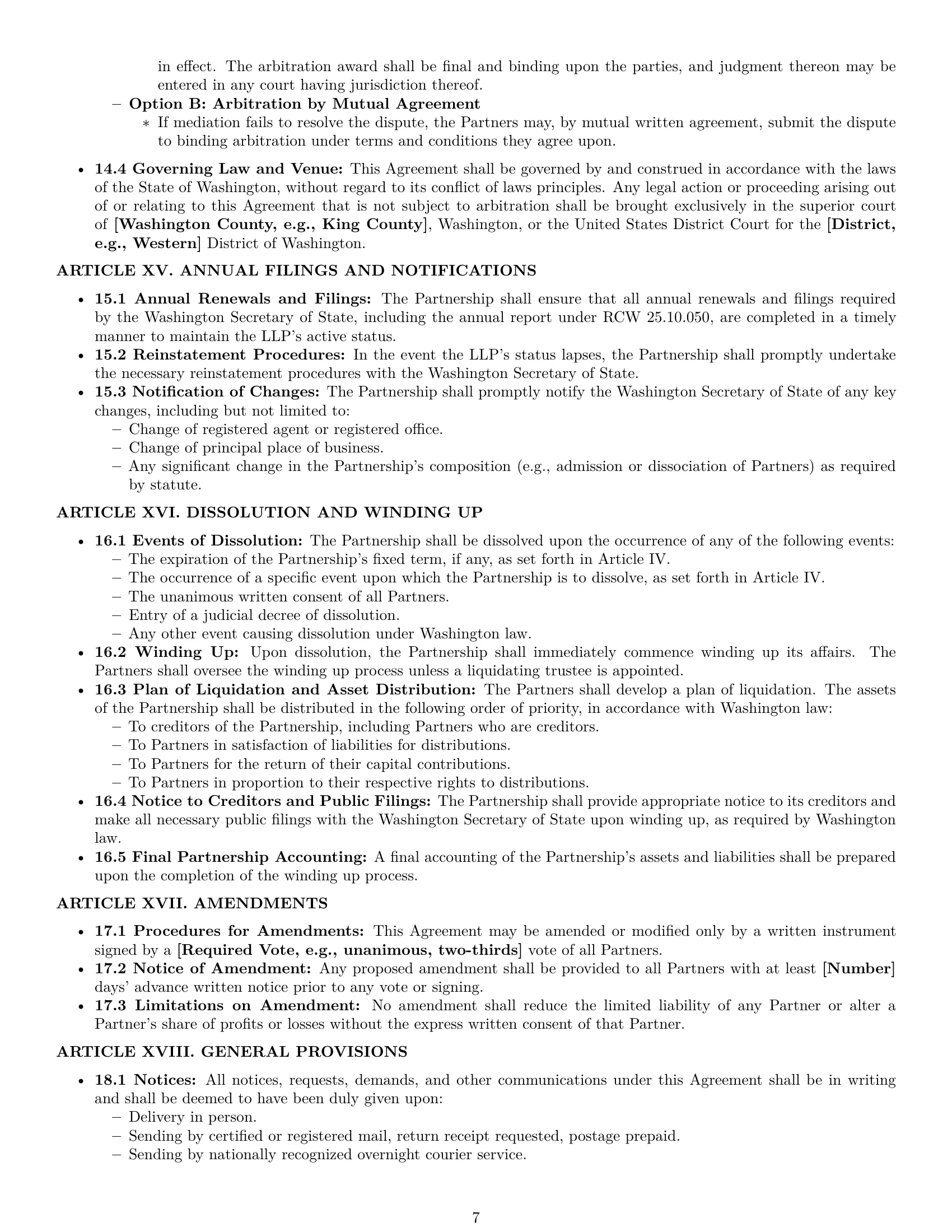 Preview page 7 of Pro Washington limited liability partnership agreement template