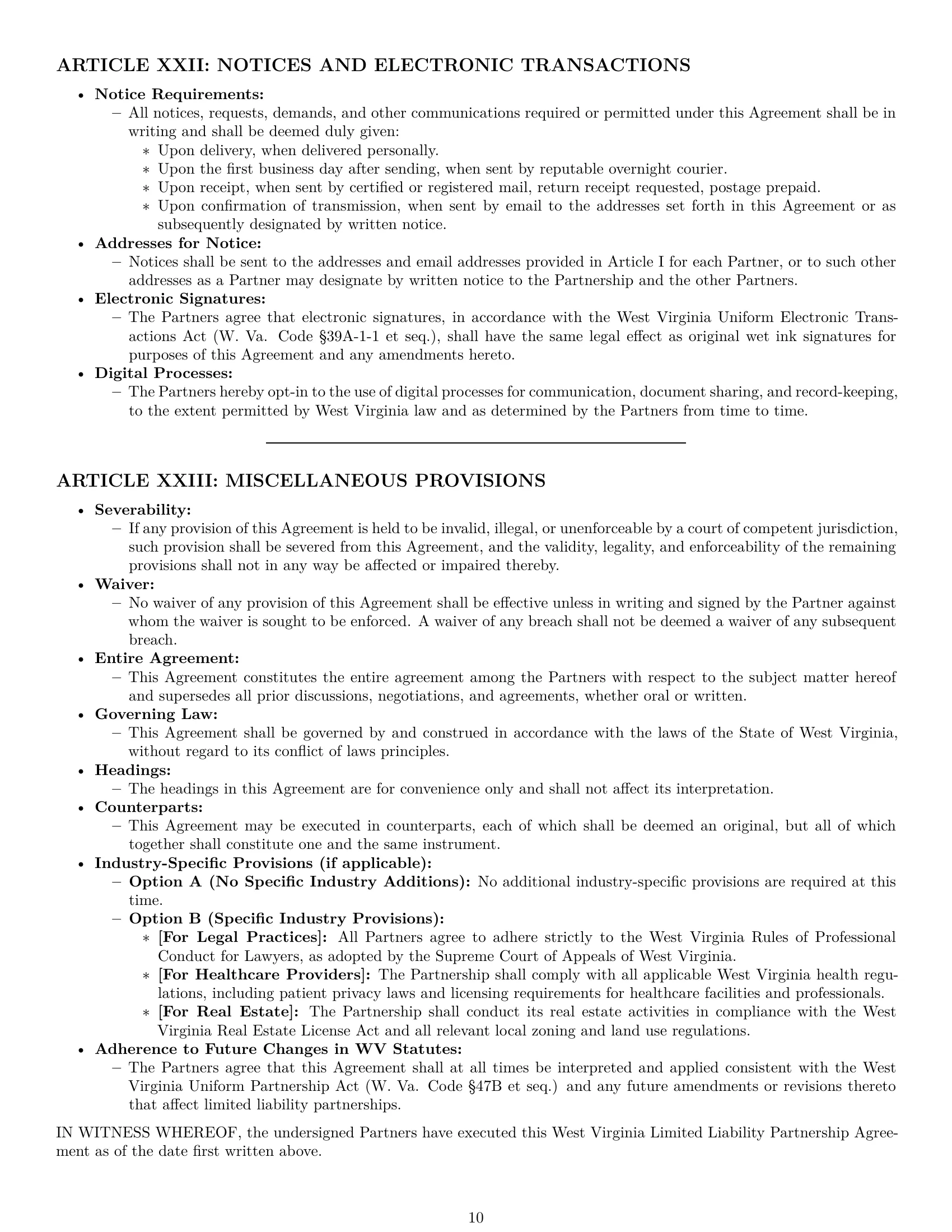 Preview page 10 of Pro West Virginia limited liability partnership agreement template