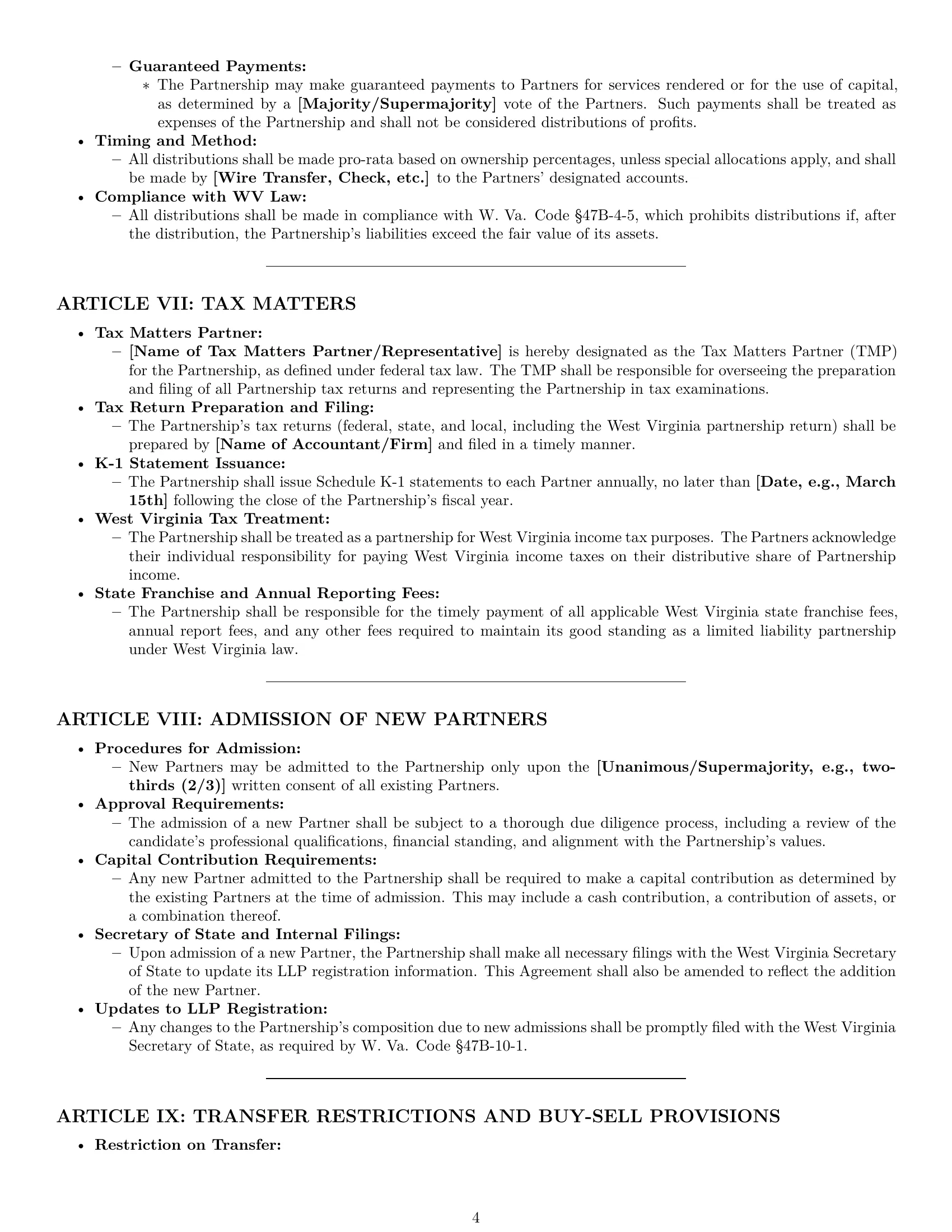 Preview page 4 of Pro West Virginia limited liability partnership agreement template