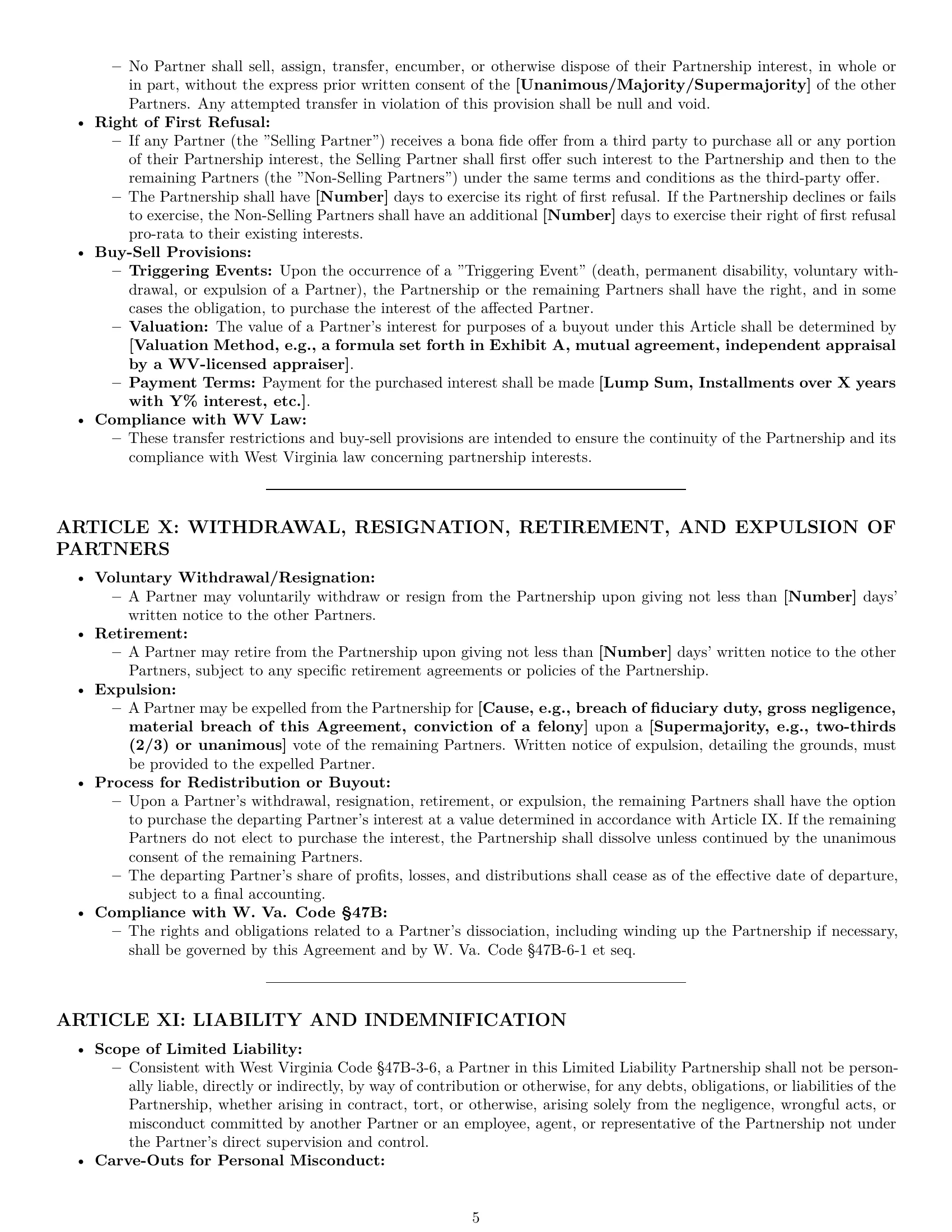 Preview page 5 of Pro West Virginia limited liability partnership agreement template