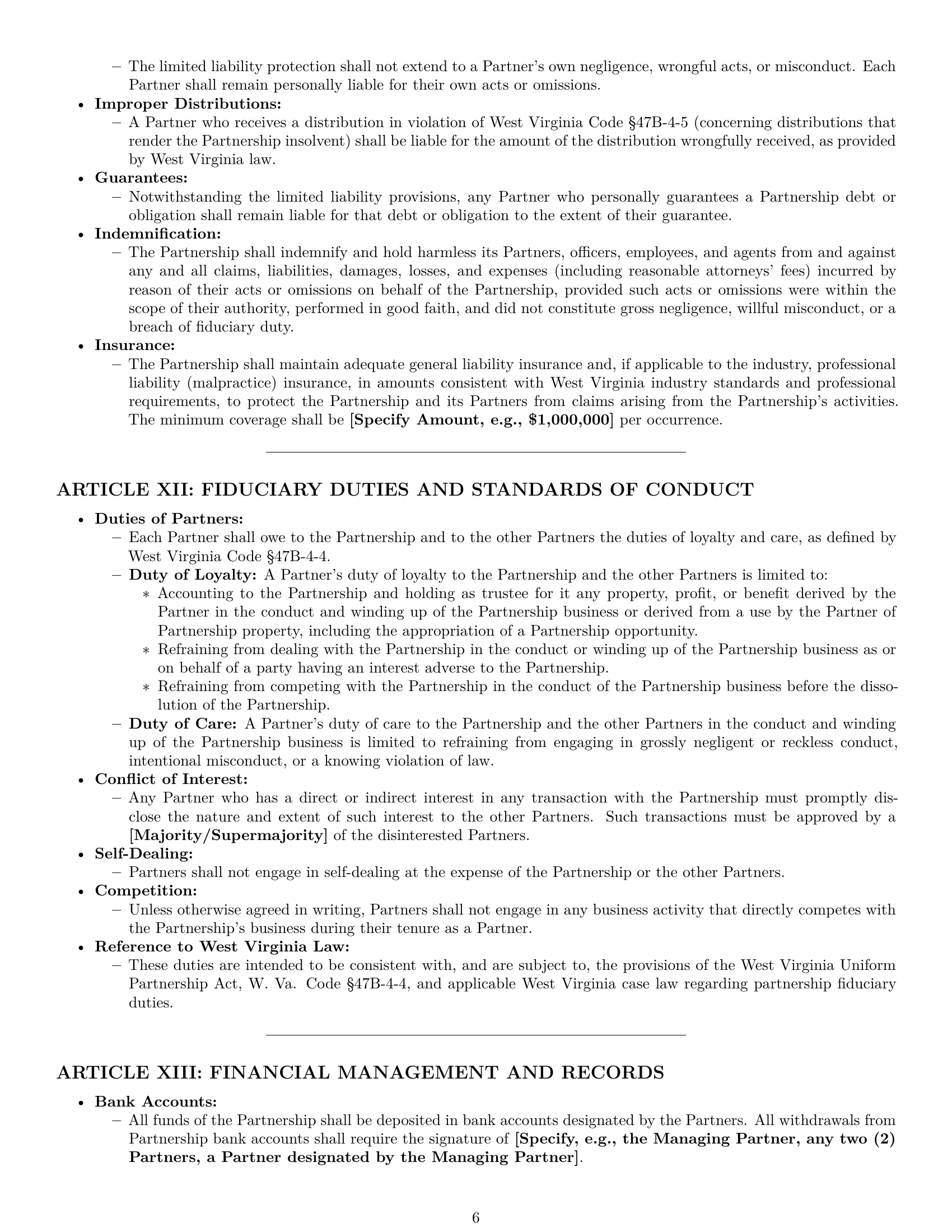 Preview page 6 of Pro West Virginia limited liability partnership agreement template