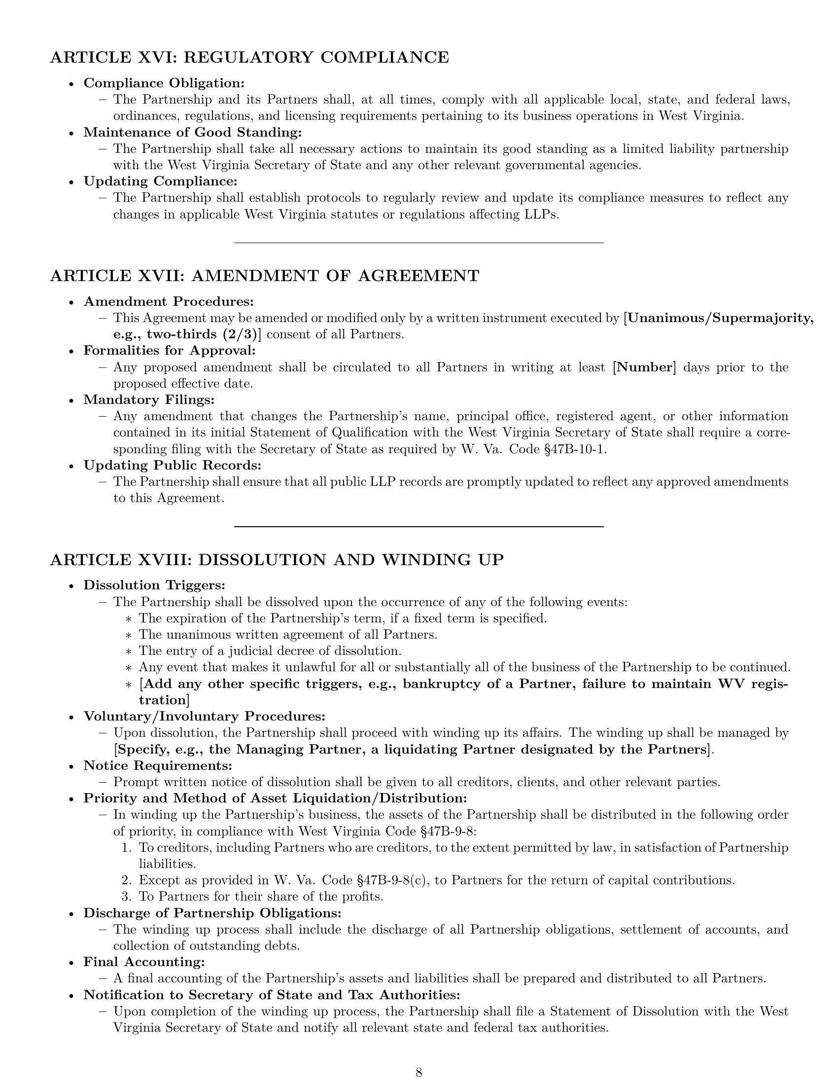 Preview page 8 of Pro West Virginia limited liability partnership agreement template