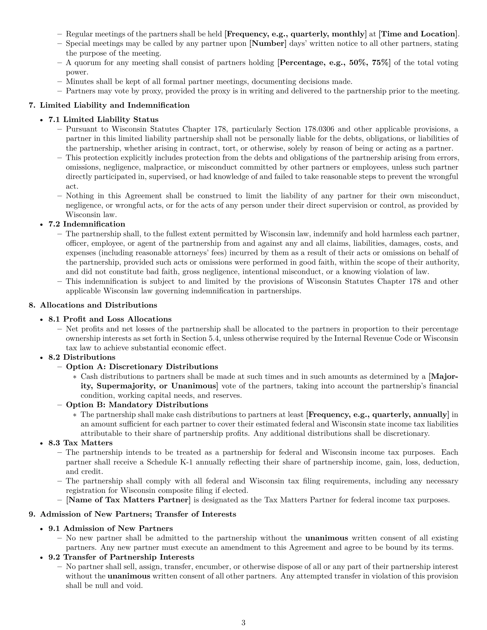 Preview page 3 of Pro Wisconsin limited liability partnership agreement template
