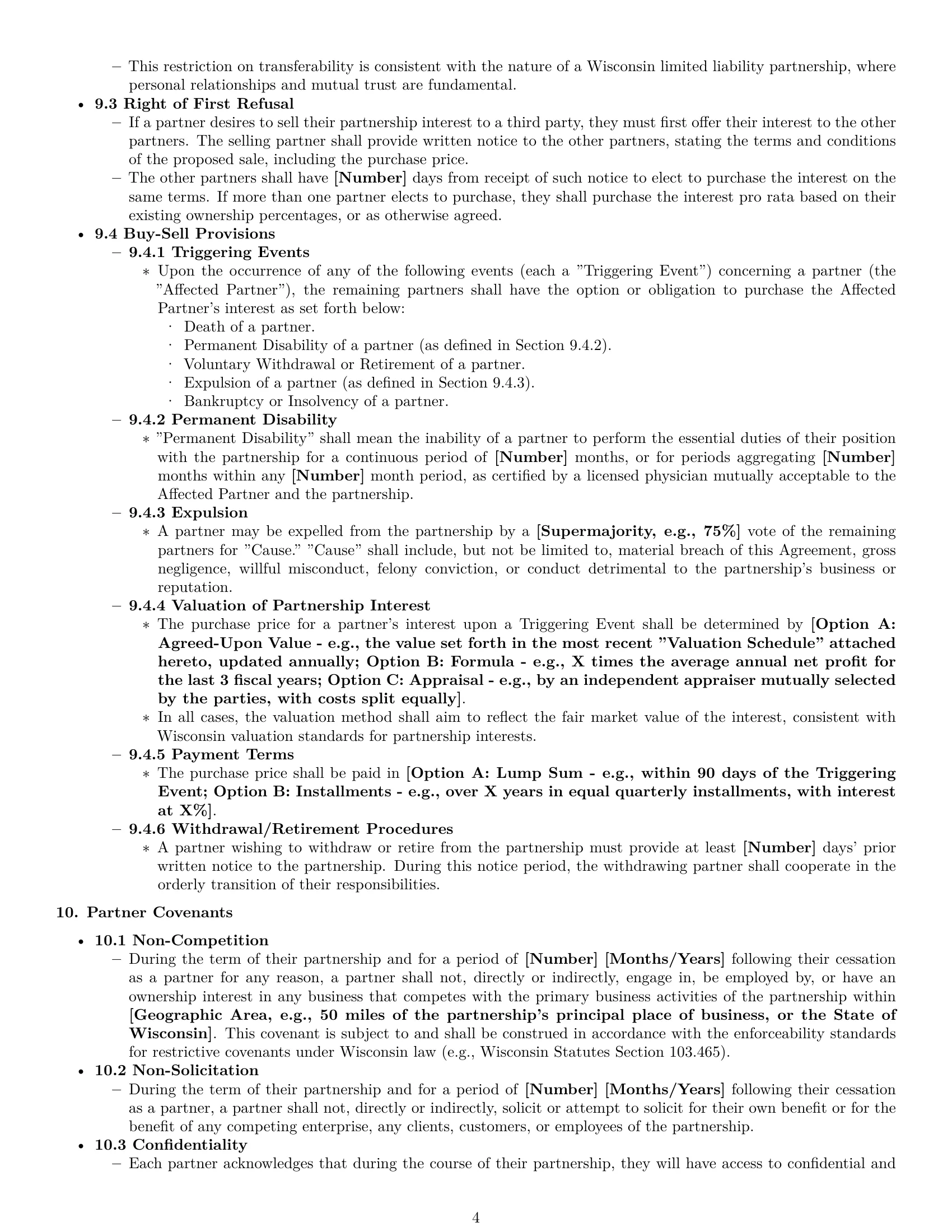 Preview page 4 of Pro Wisconsin limited liability partnership agreement template