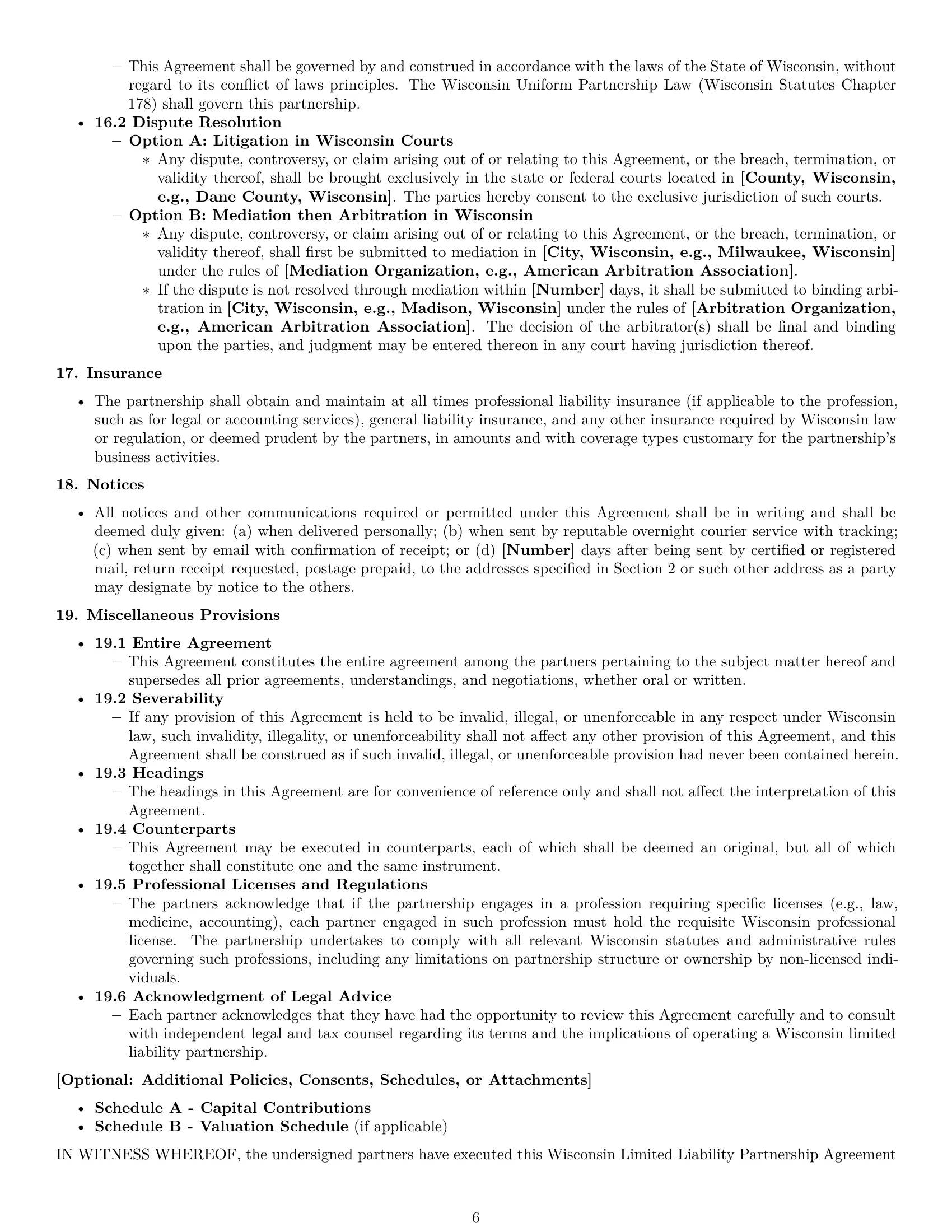 Preview page 6 of Pro Wisconsin limited liability partnership agreement template