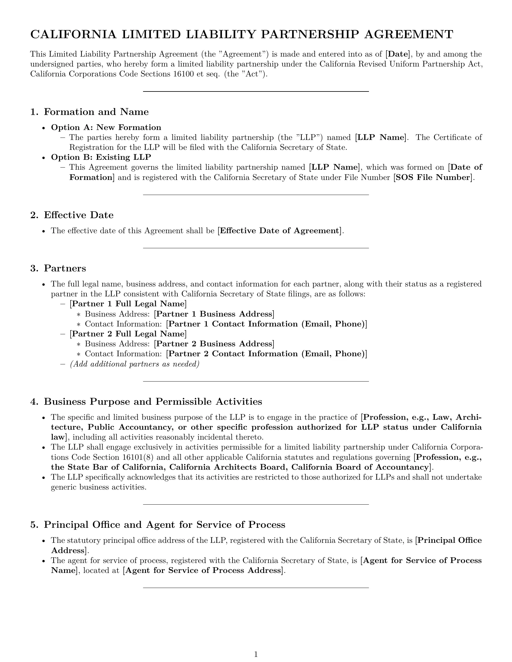Preview page 1 of Pro California limited liability partnership agreement template