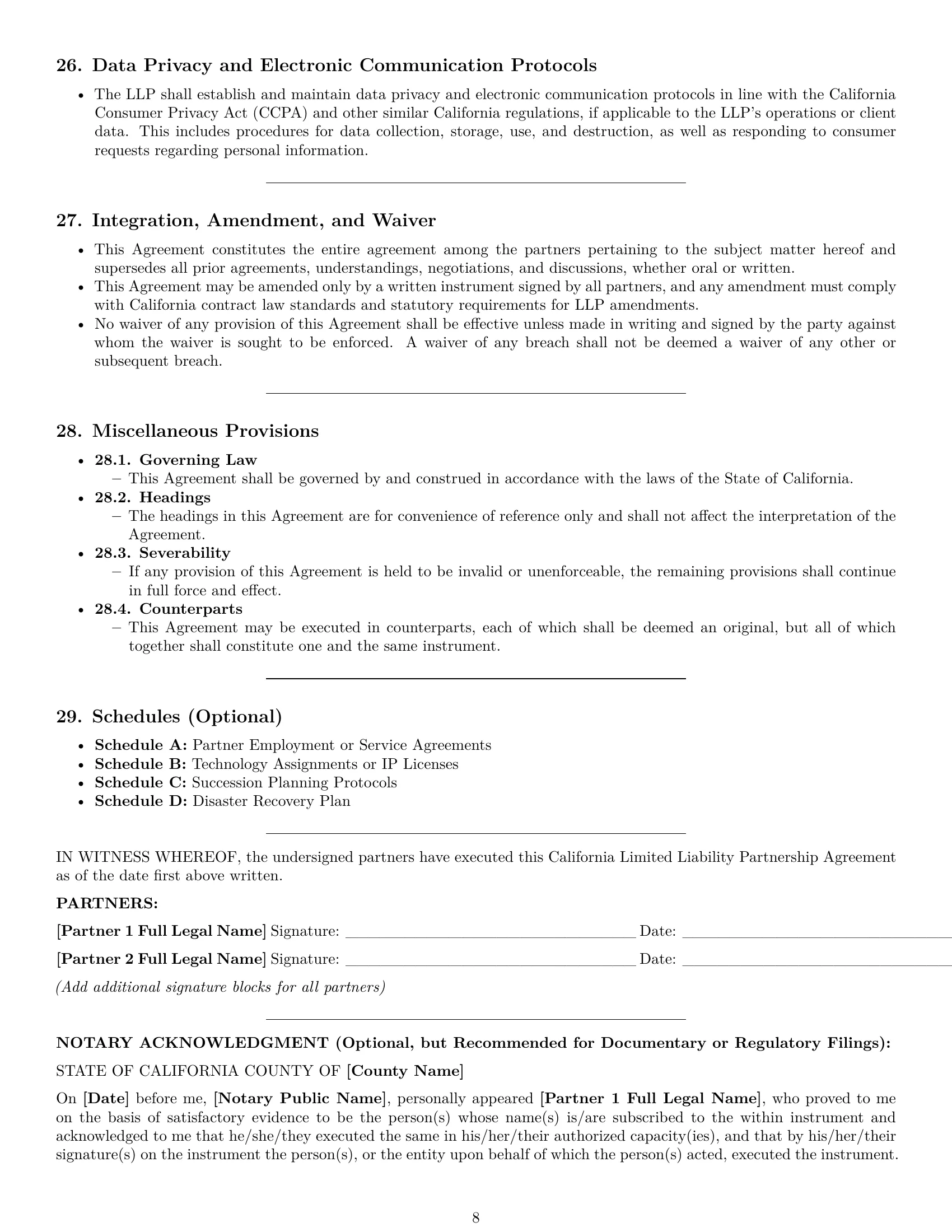 Preview page 8 of Pro California limited liability partnership agreement template