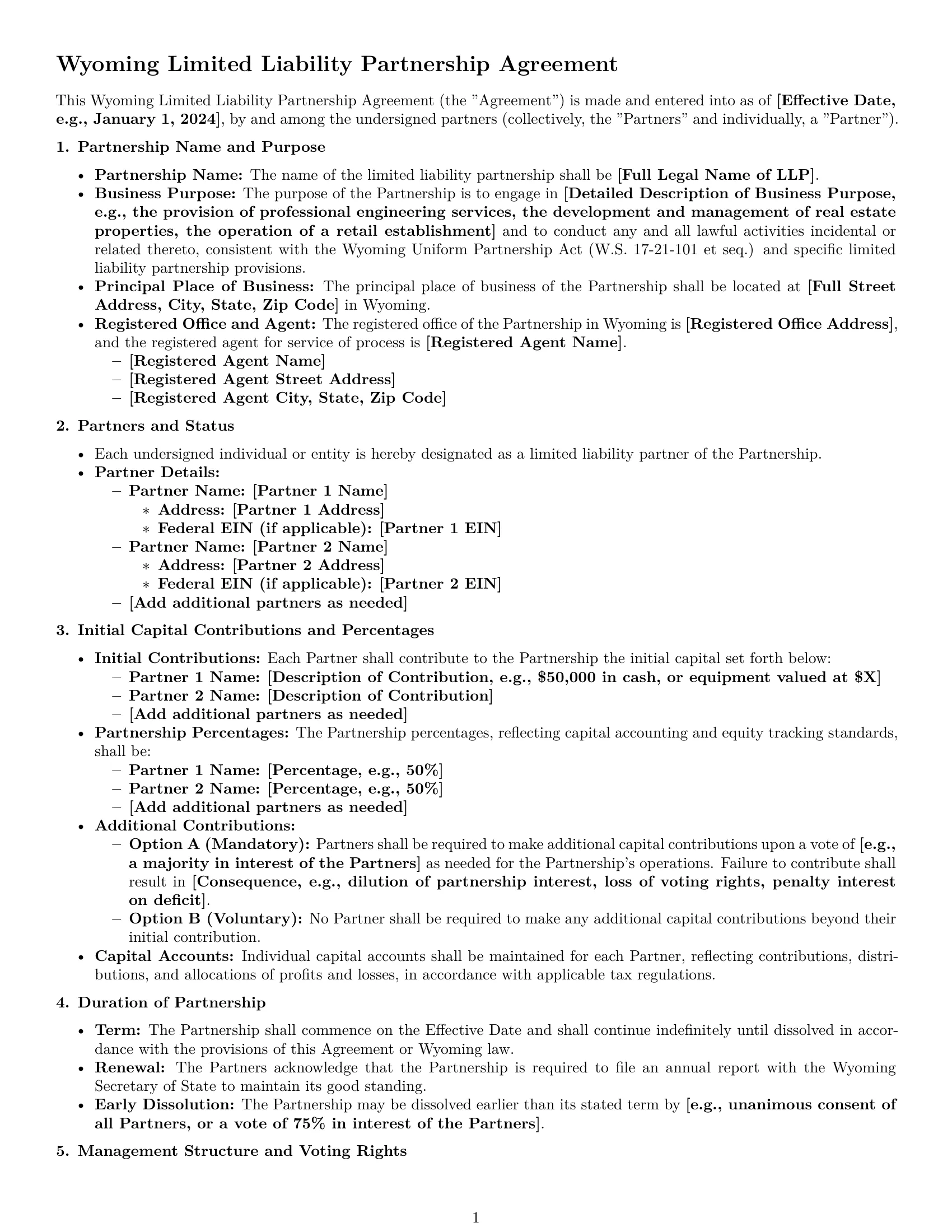 Preview page 1 of Pro Wyoming limited liability partnership agreement template