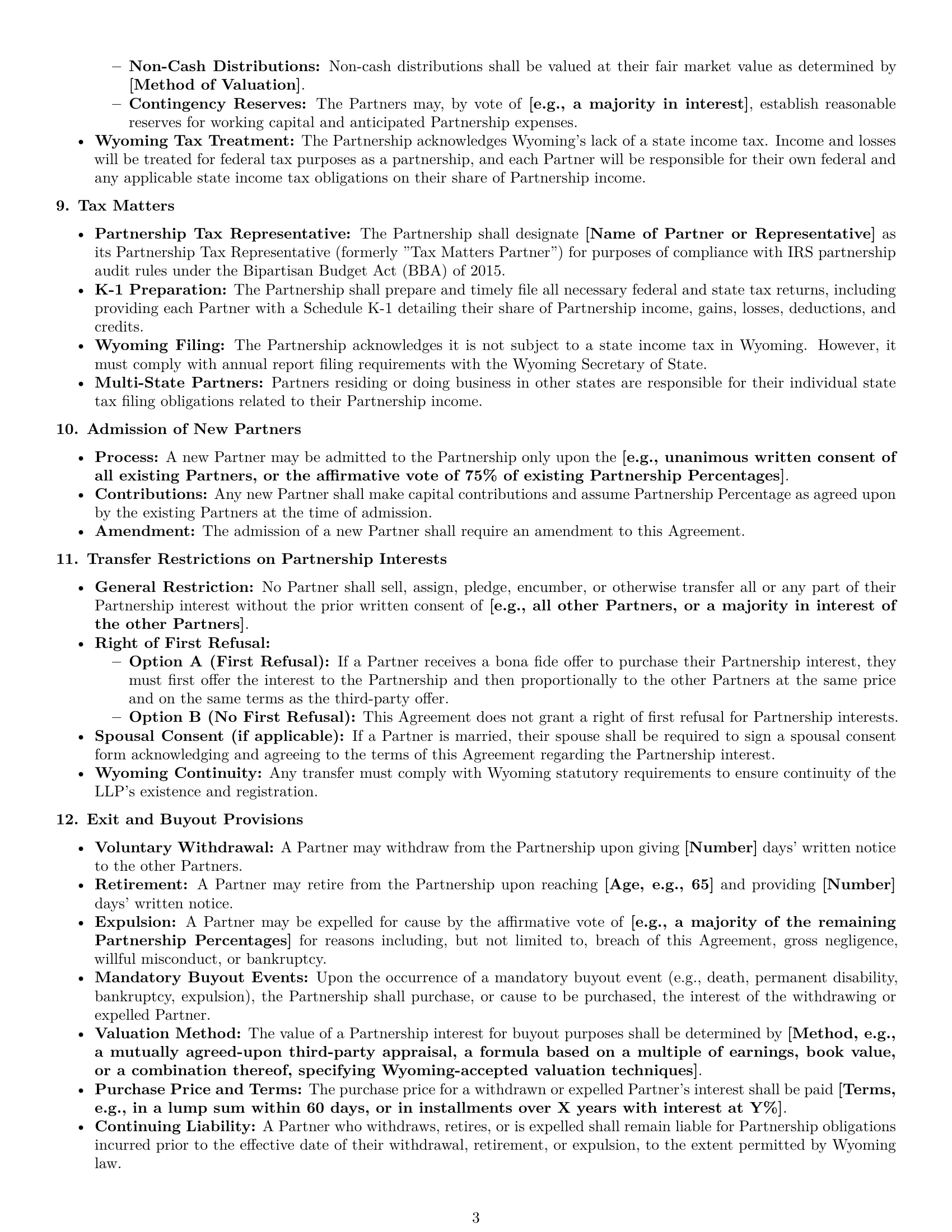 Preview page 3 of Pro Wyoming limited liability partnership agreement template