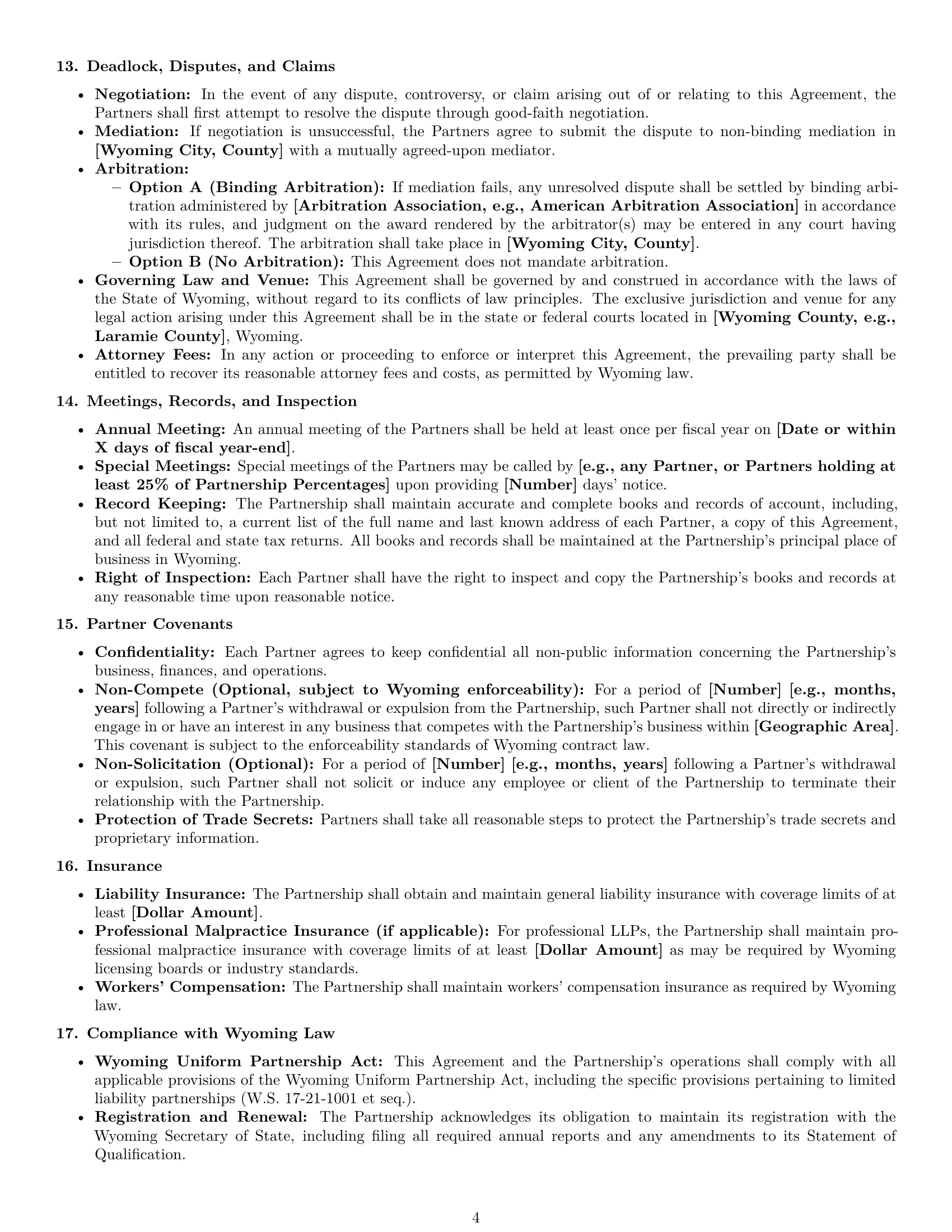 Preview page 4 of Pro Wyoming limited liability partnership agreement template
