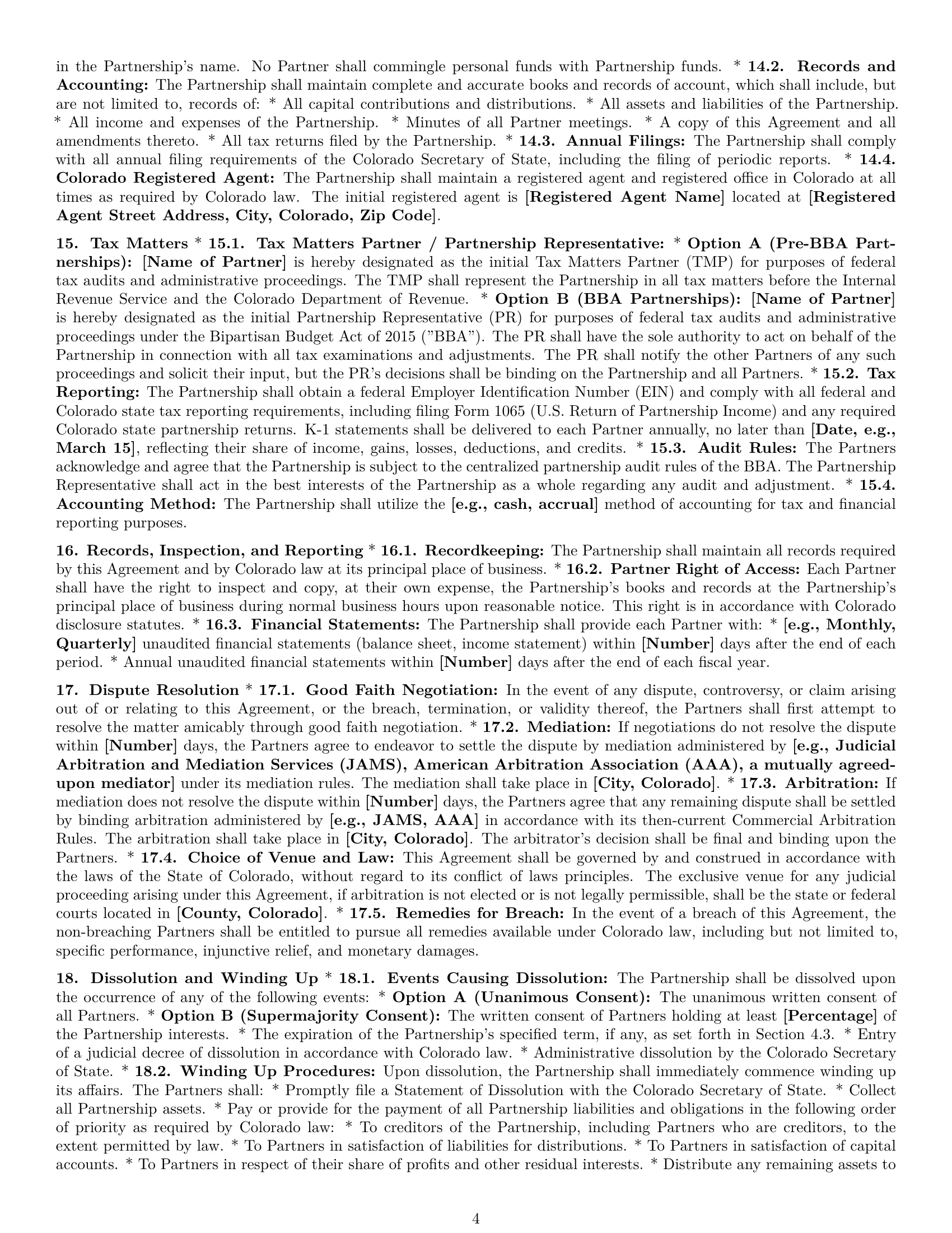 Preview page 4 of Pro Colorado limited liability partnership agreement template