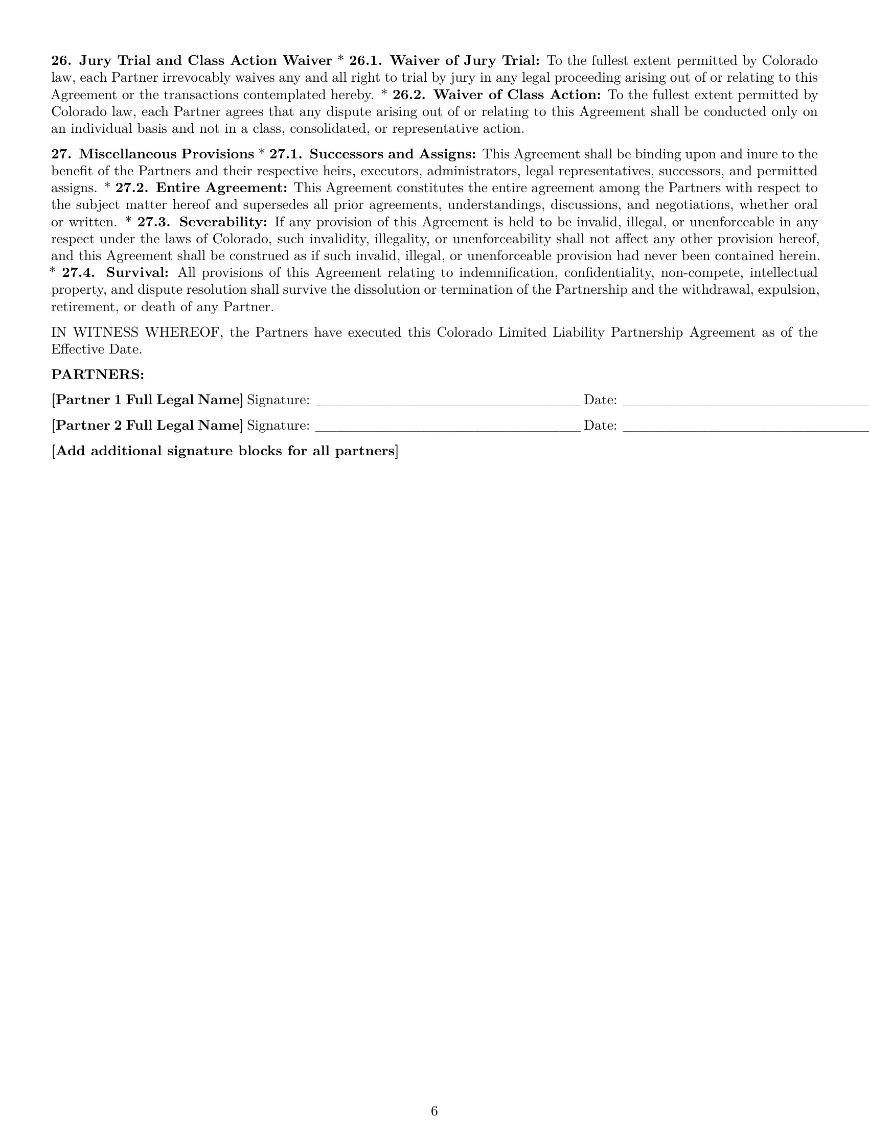 Preview page 6 of Pro Colorado limited liability partnership agreement template