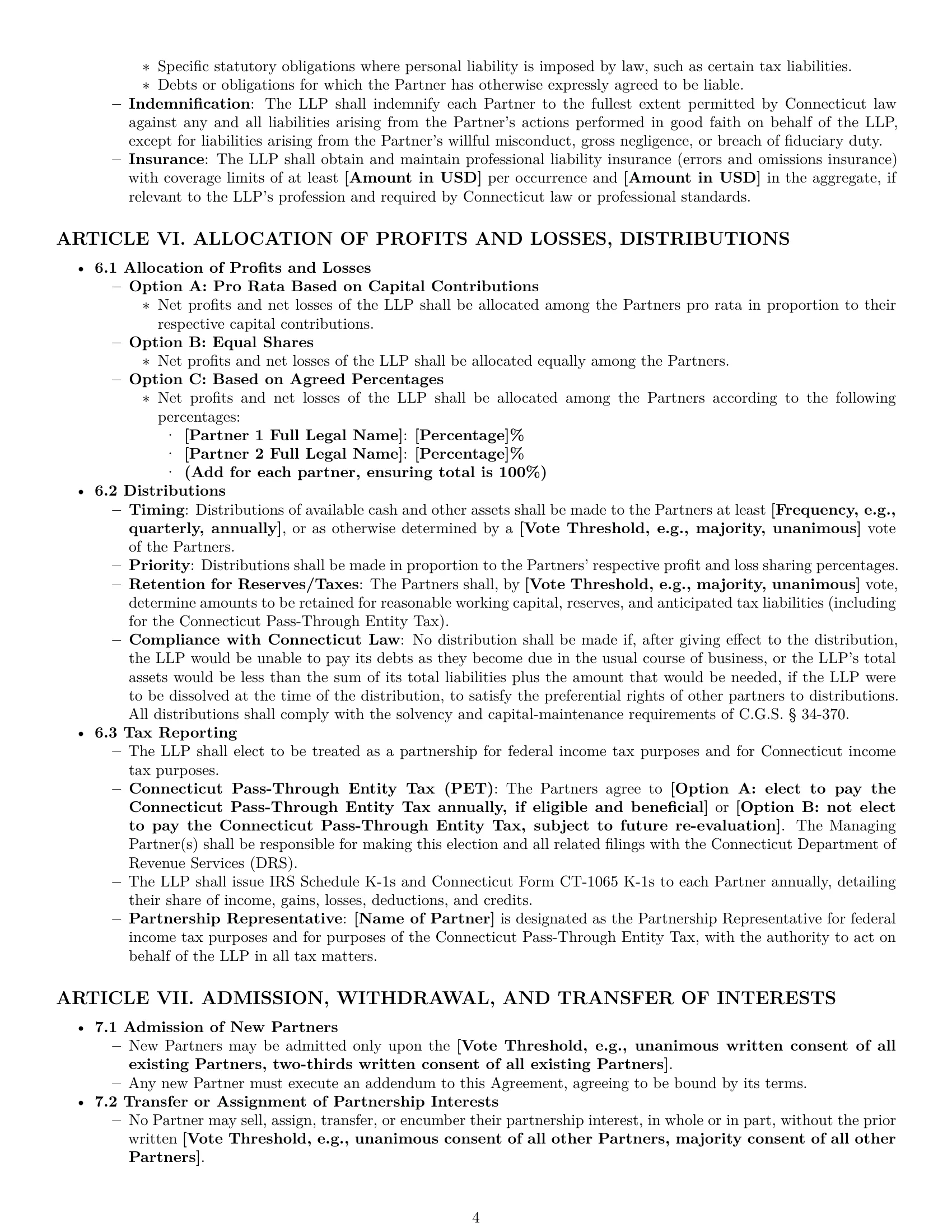 Preview page 4 of Pro Connecticut limited liability partnership agreement template