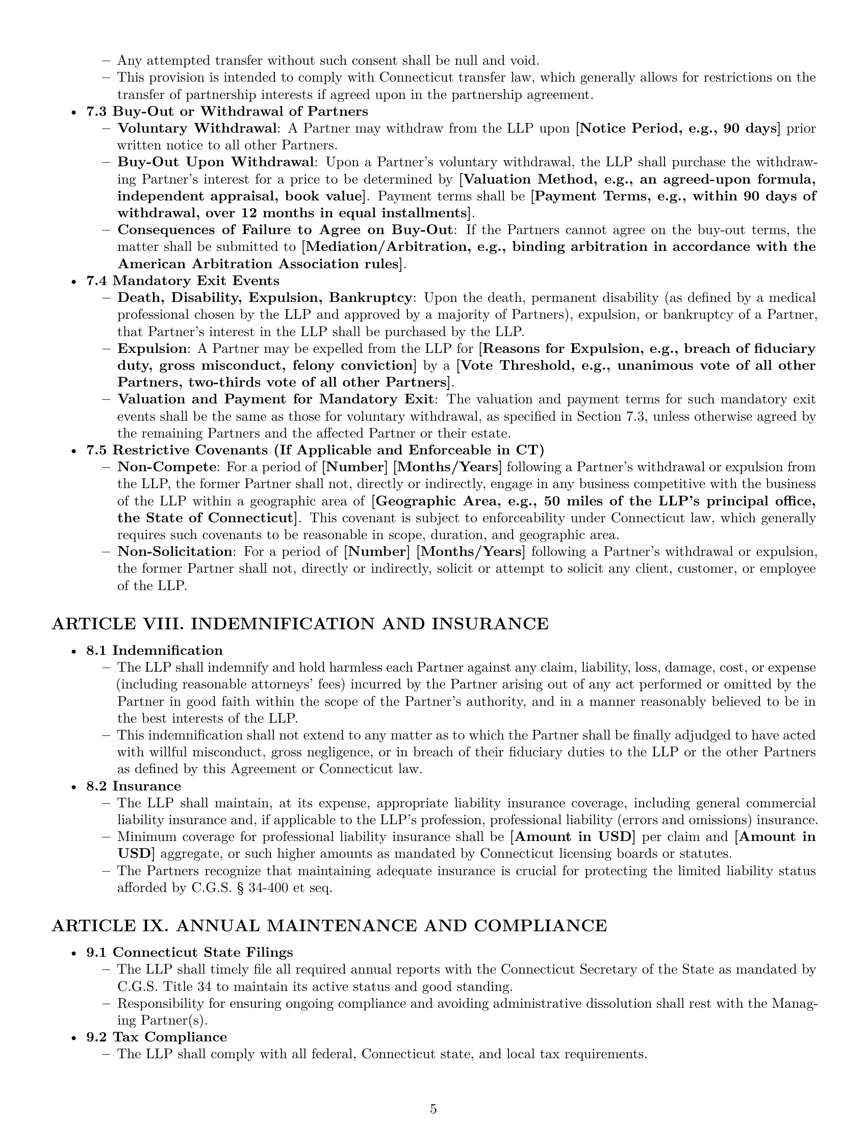 Preview page 5 of Pro Connecticut limited liability partnership agreement template