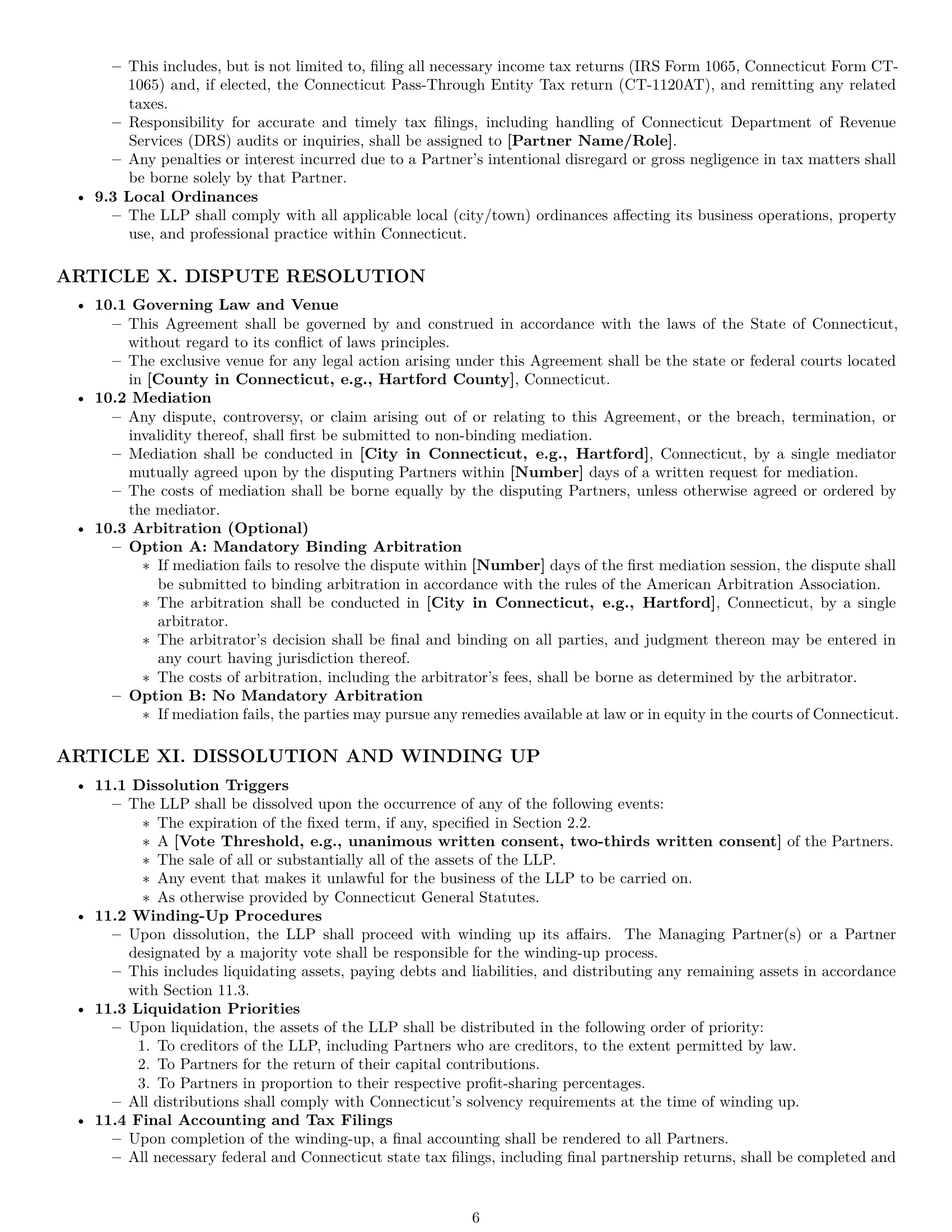 Preview page 6 of Pro Connecticut limited liability partnership agreement template