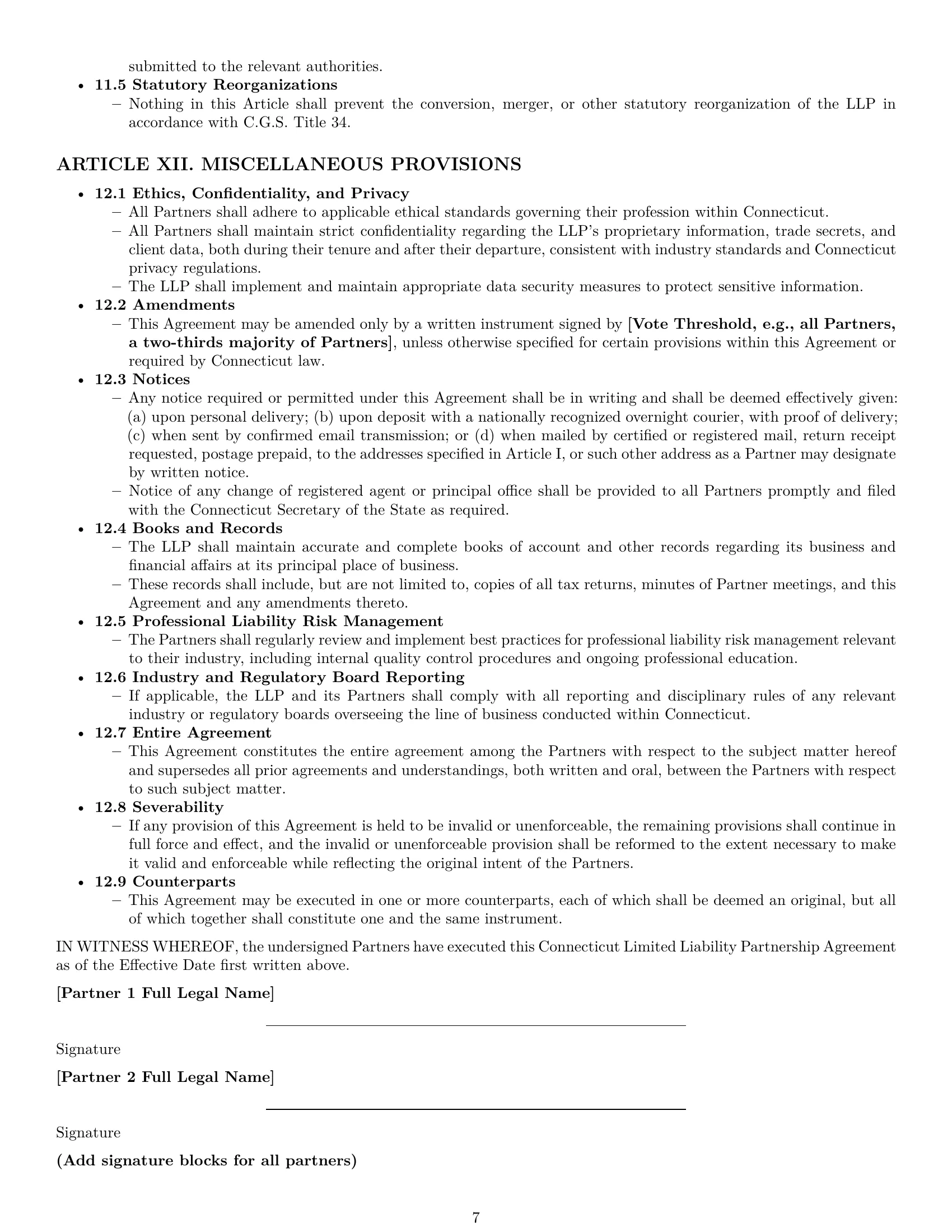 Preview page 7 of Pro Connecticut limited liability partnership agreement template