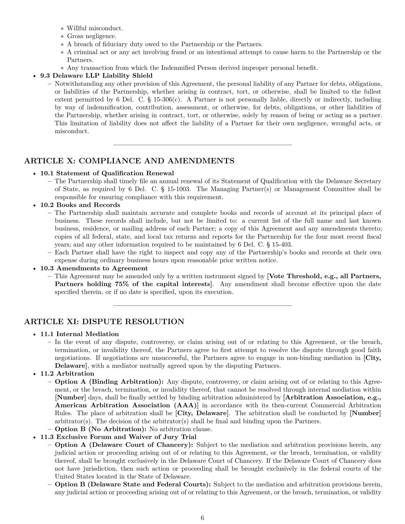 Preview page 6 of Pro Delaware limited liability partnership agreement template