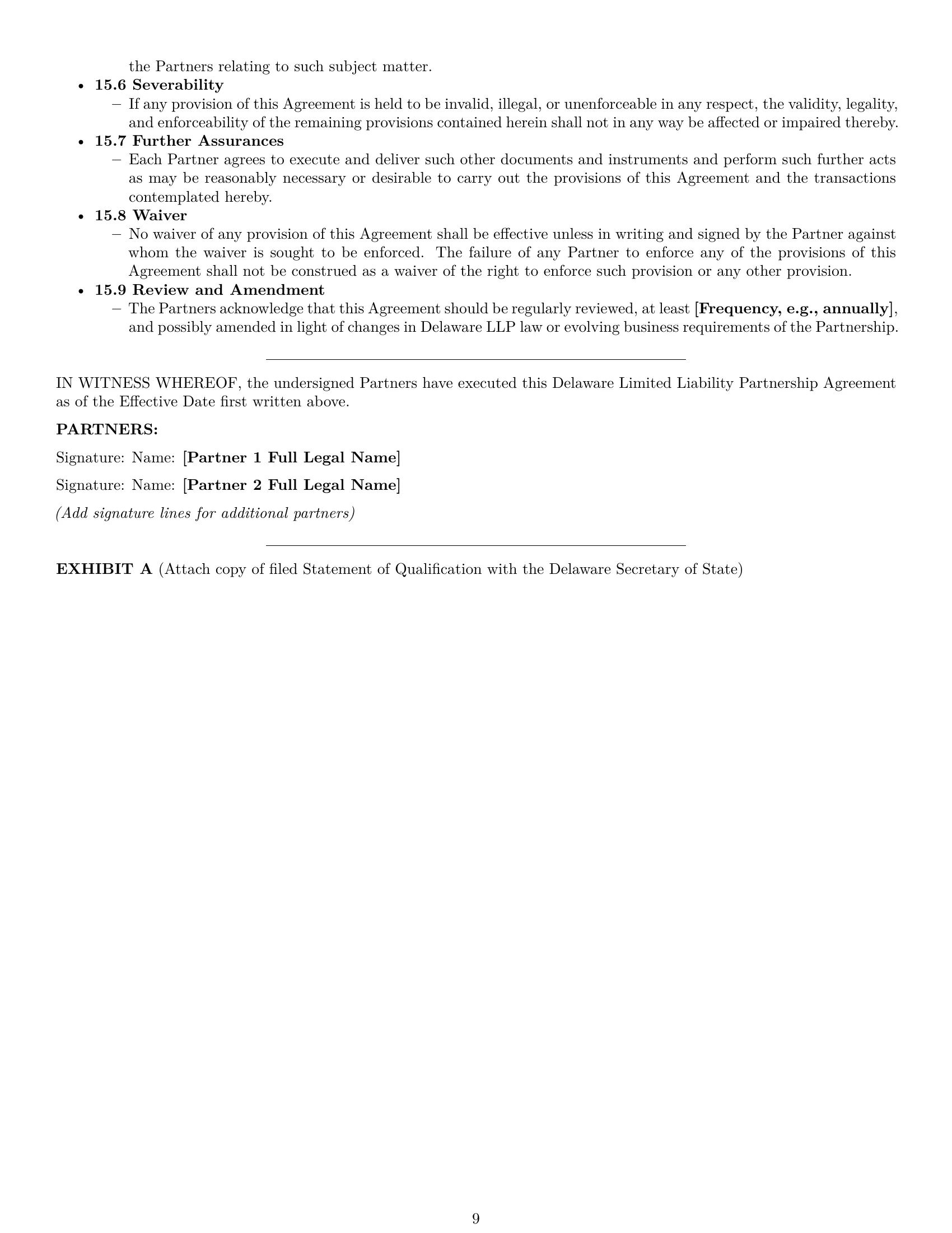 Preview page 9 of Pro Delaware limited liability partnership agreement template