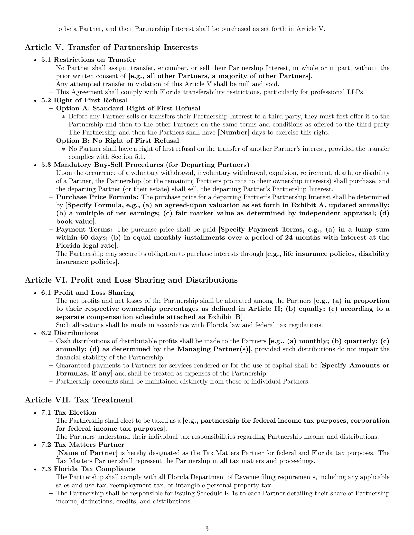 Preview page 3 of Pro Florida limited liability partnership agreement template