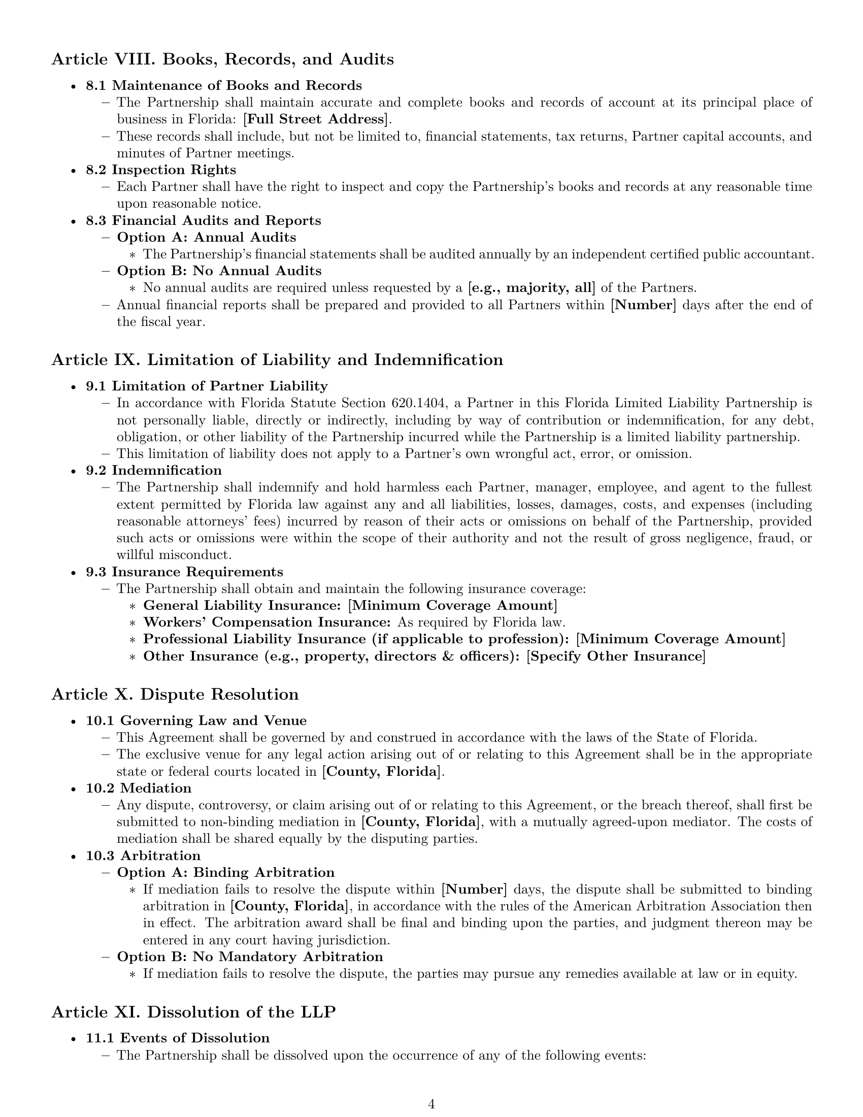 Preview page 4 of Pro Florida limited liability partnership agreement template