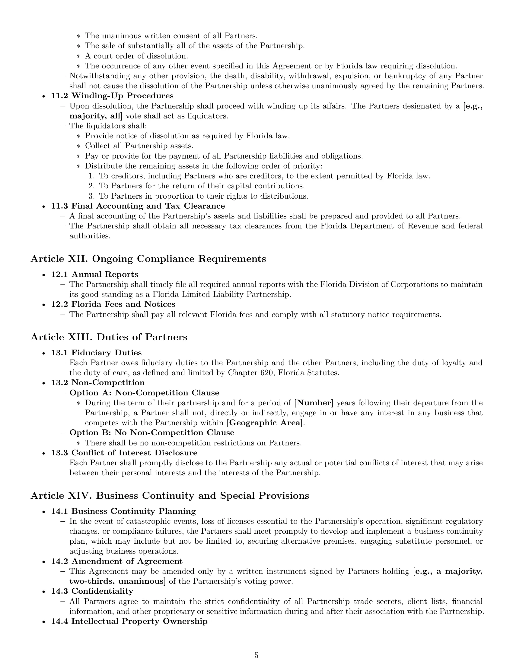 Preview page 5 of Pro Florida limited liability partnership agreement template