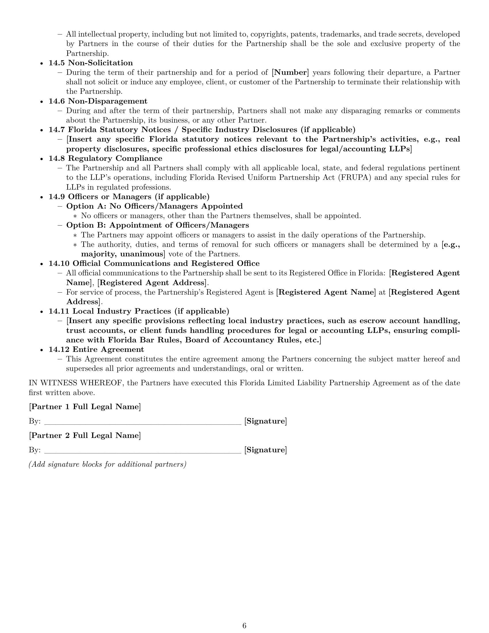 Preview page 6 of Pro Florida limited liability partnership agreement template