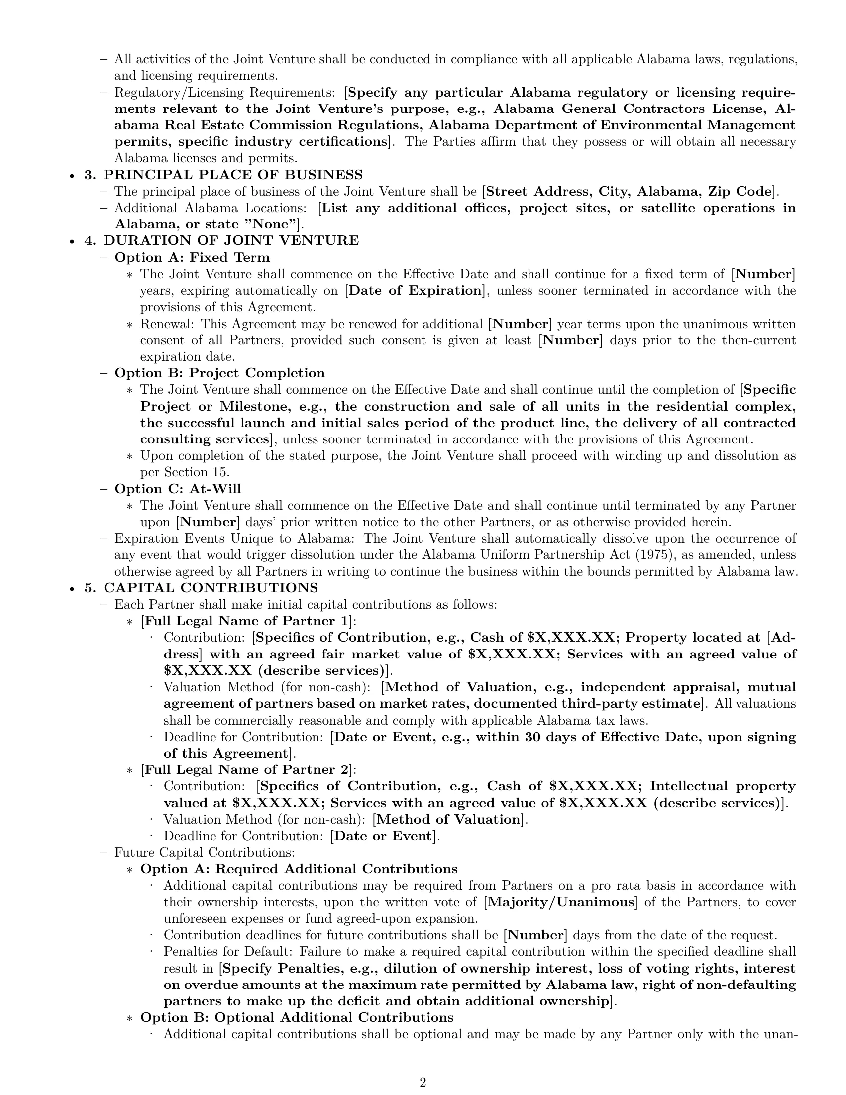 Preview page 2 of Pro Alabama joint venture agreement template