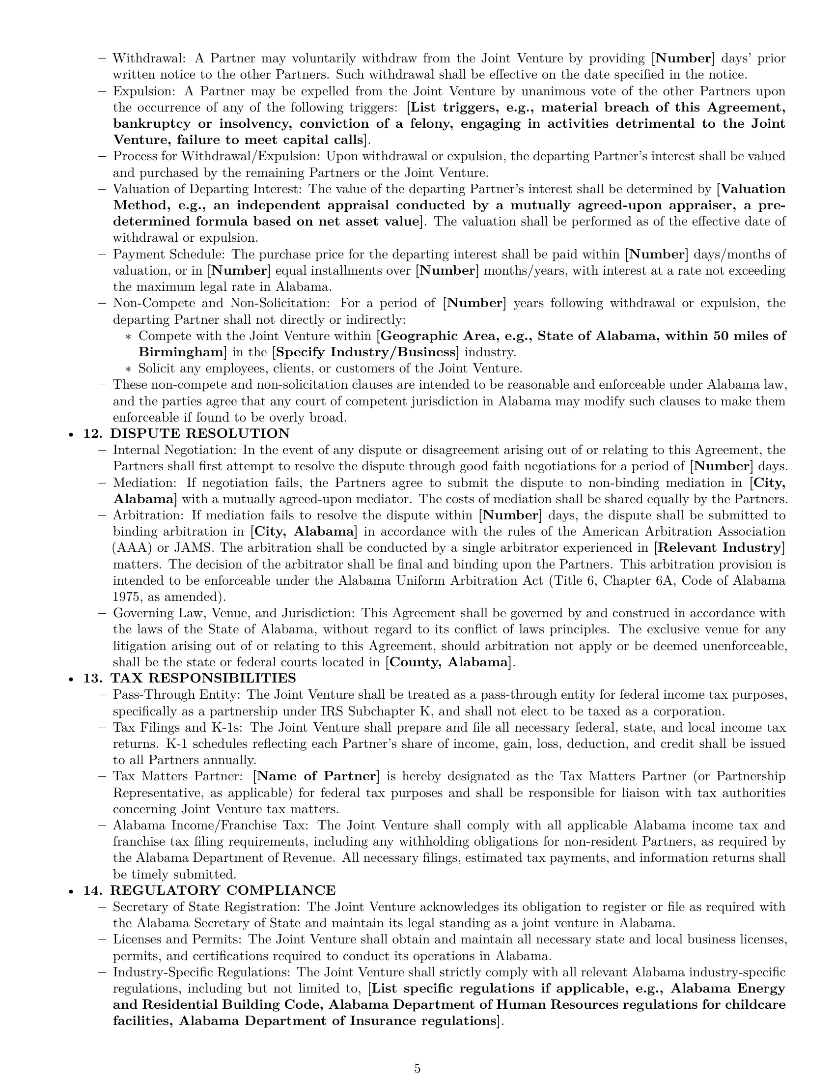Preview page 5 of Pro Alabama joint venture agreement template