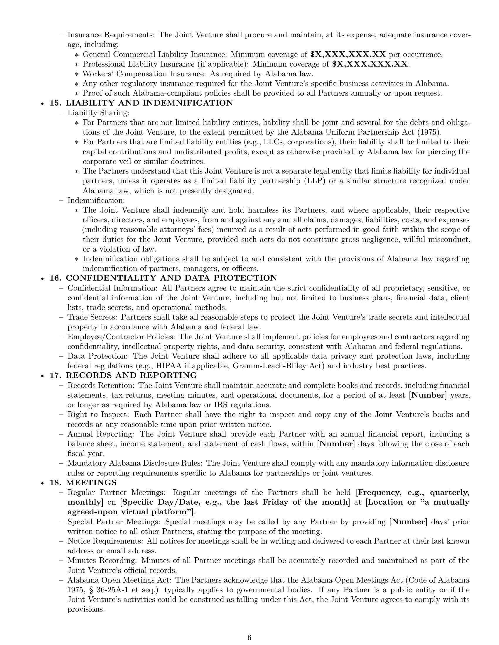 Preview page 6 of Pro Alabama joint venture agreement template