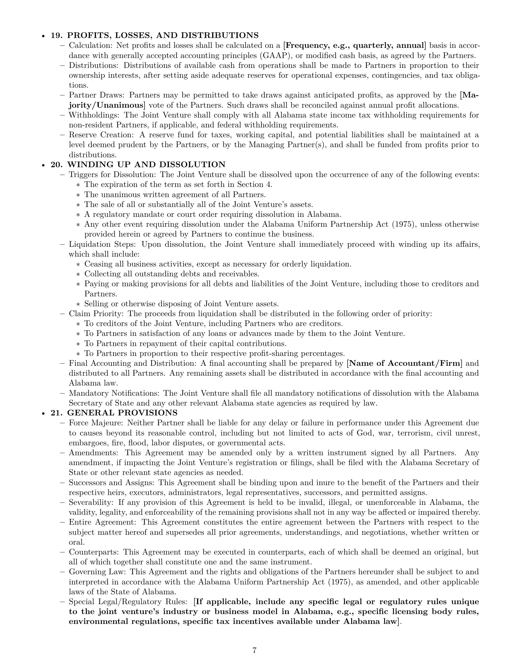 Preview page 7 of Pro Alabama joint venture agreement template