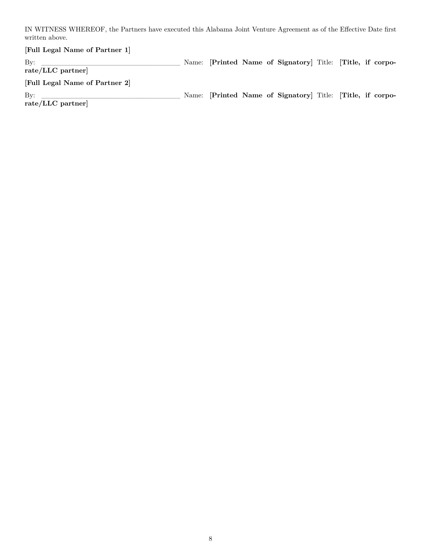 Preview page 8 of Pro Alabama joint venture agreement template