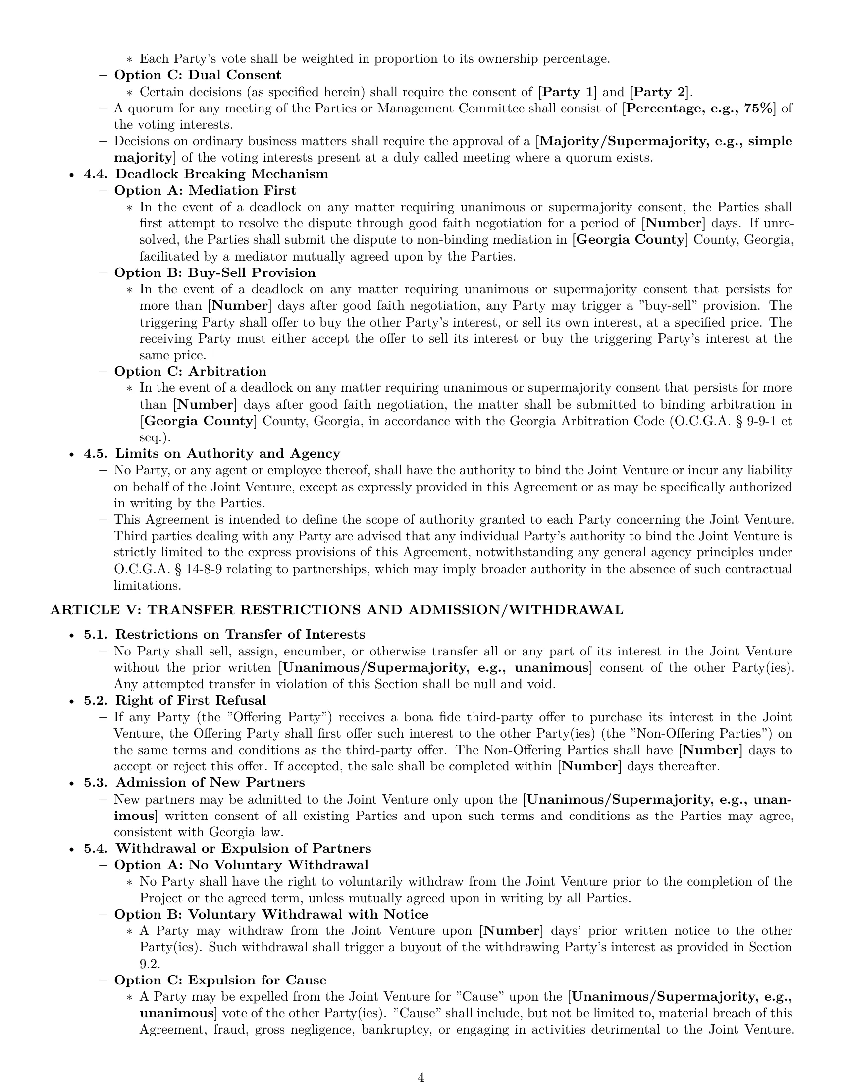 Preview page 4 of Pro Georgia joint venture agreement template