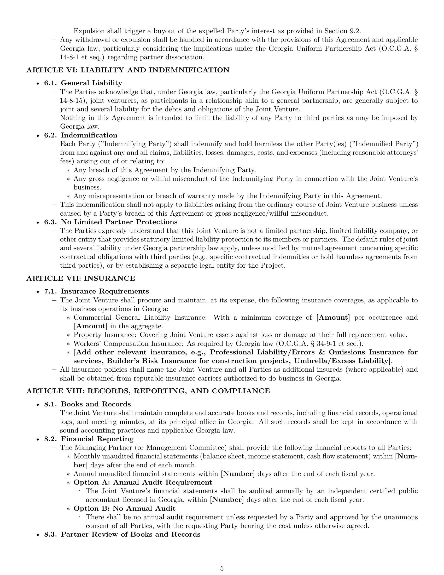 Preview page 5 of Pro Georgia joint venture agreement template