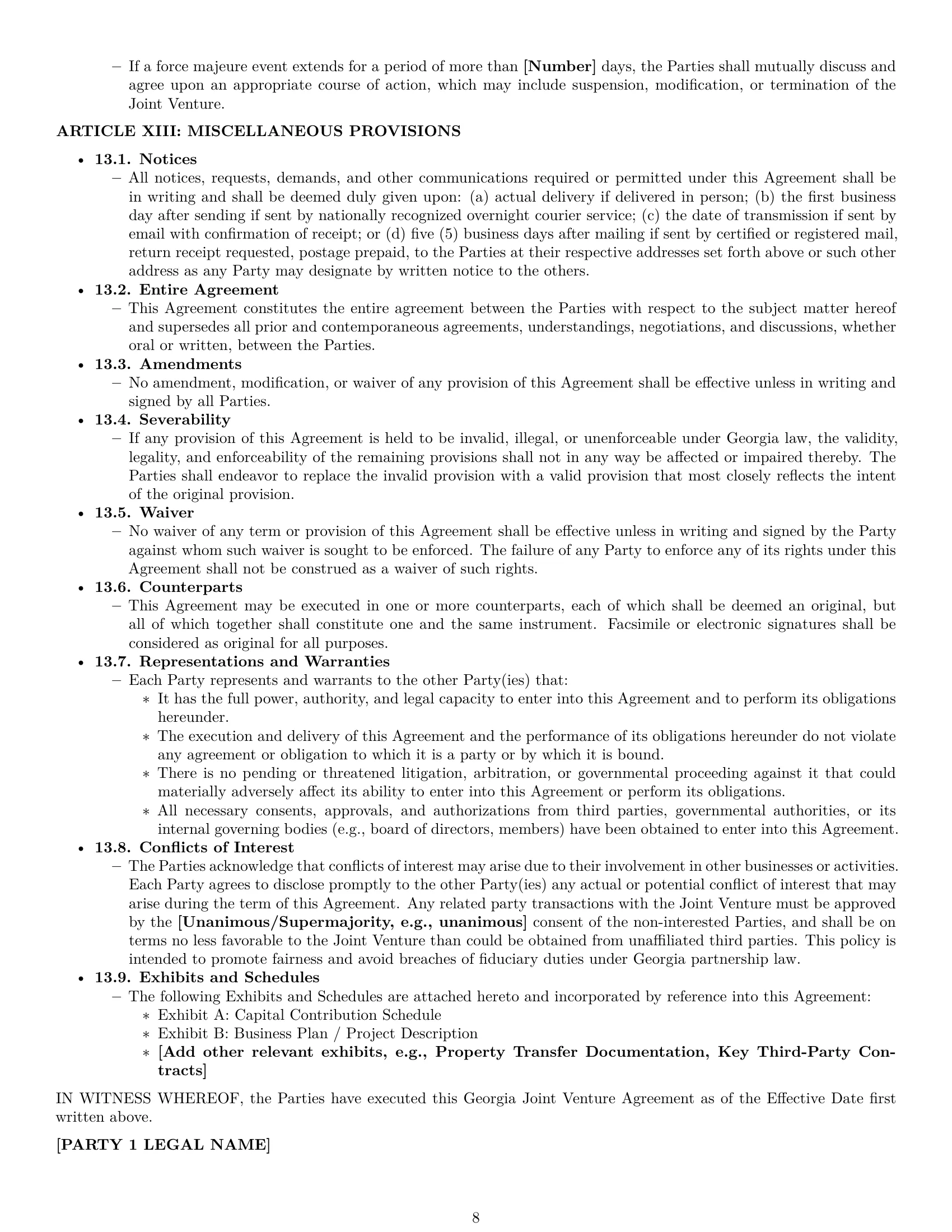 Preview page 8 of Pro Georgia joint venture agreement template