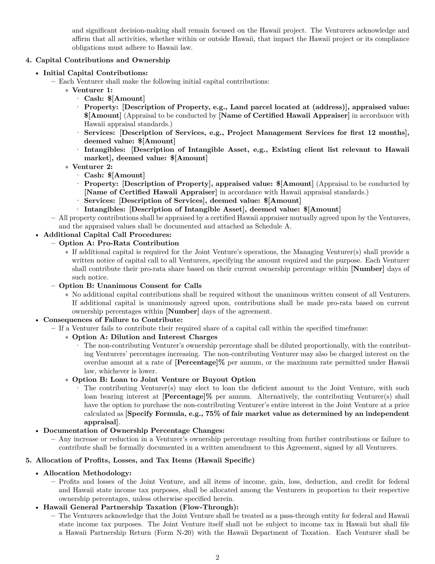 Preview page 2 of Pro Hawaii joint venture agreement template